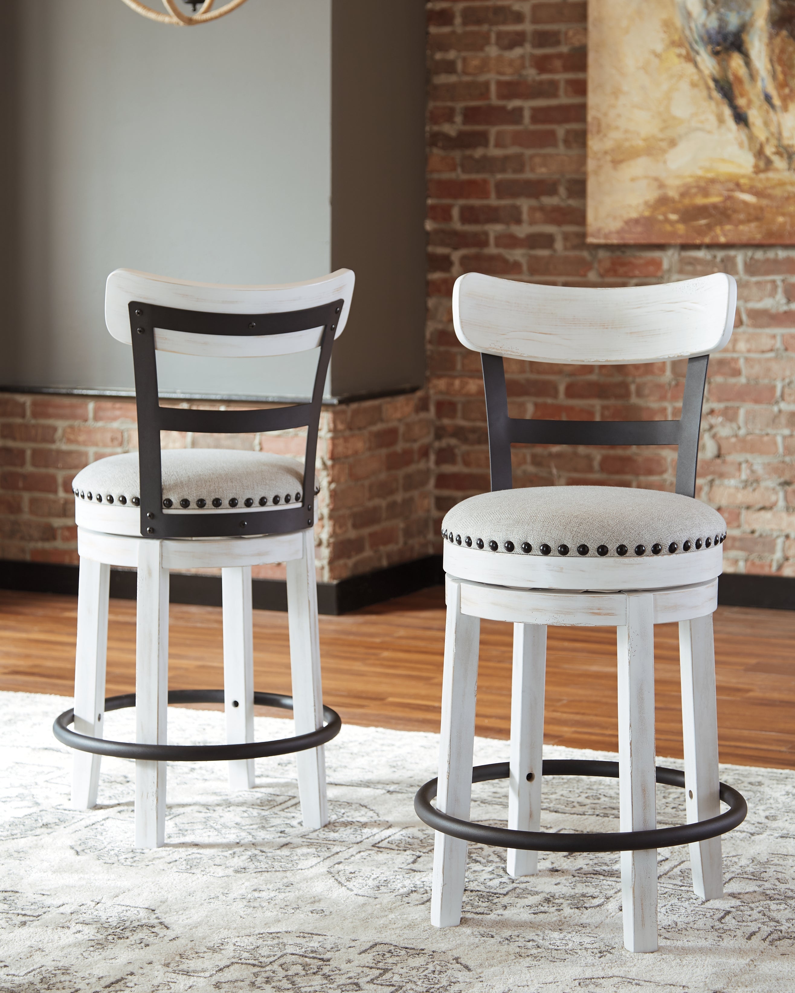 Sectionals for Less - Ashley Furniture - Valebeck Dining Room - UPH Swivel Barstool (1/CN) / White - D546-524