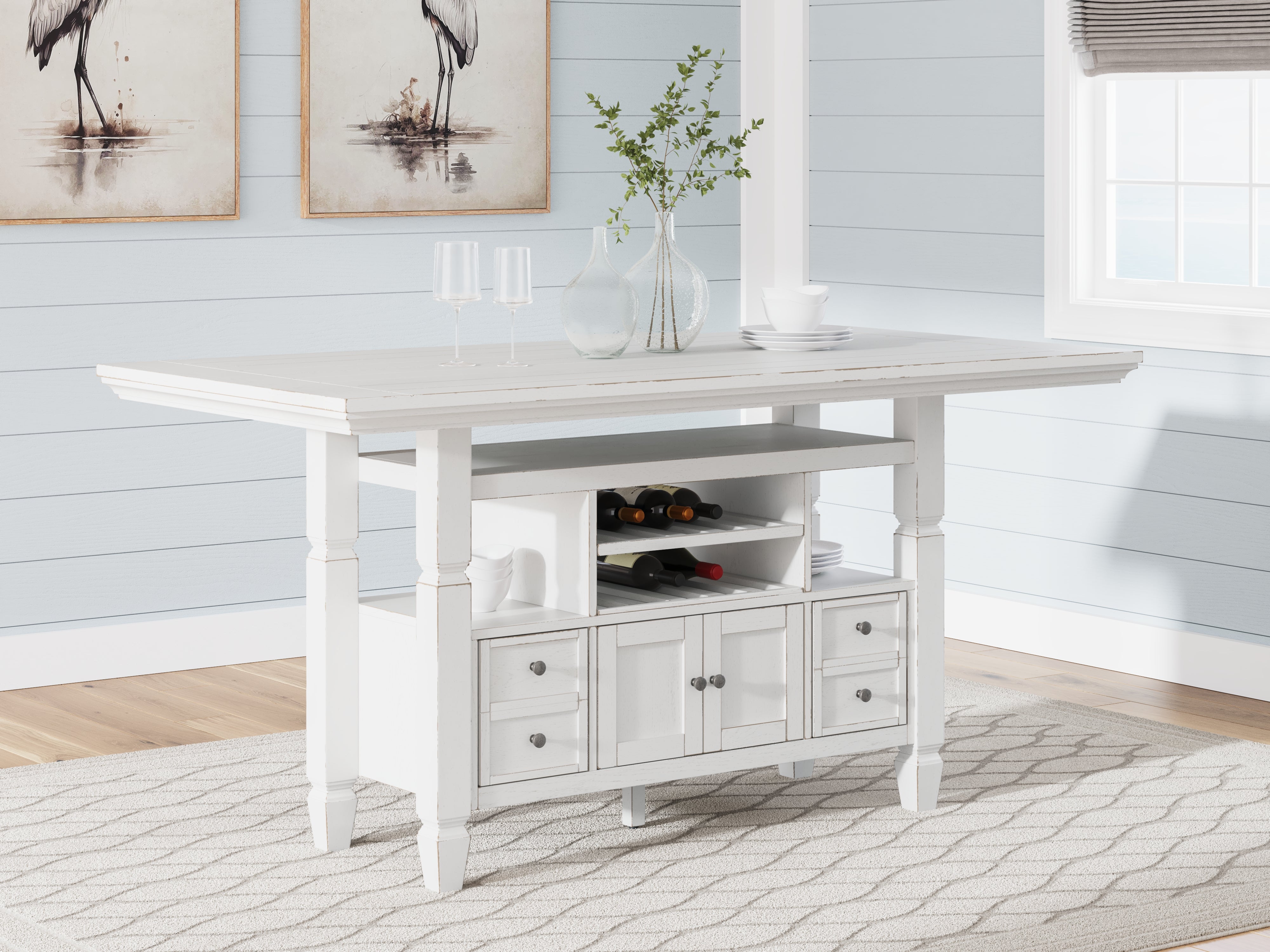 Sectionals for Less - Ashley Furniture - Robbinsdale Dining Room - Counter Height Dining Table / Antique White / 36"W x 72"D x 37"H - D642D7