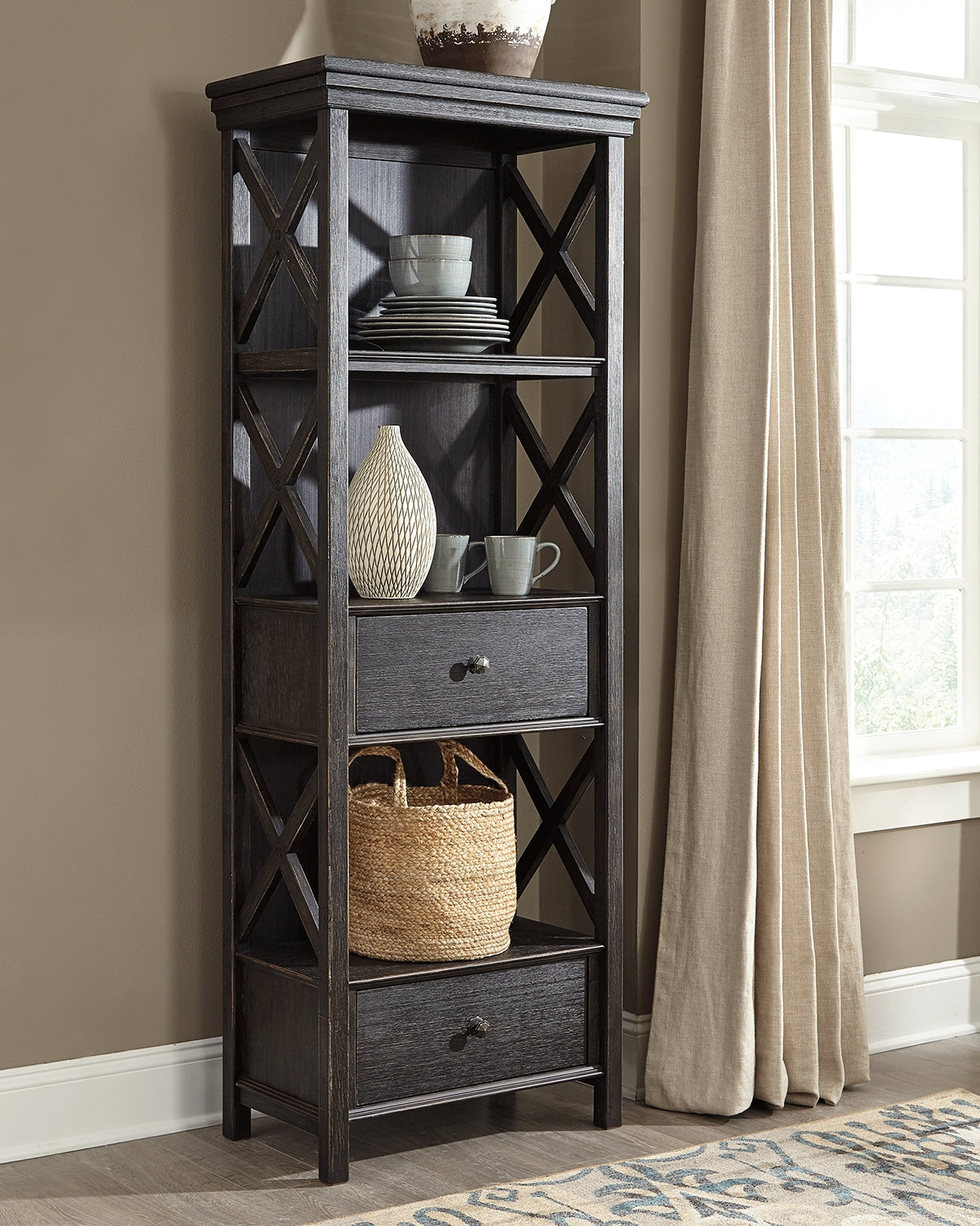 Sectionals for Less - Ashley Furniture - Tyler Creek Dining Room - Display Cabinet / Black/Gray / 28"W x 16"D x 75"H - D736-76