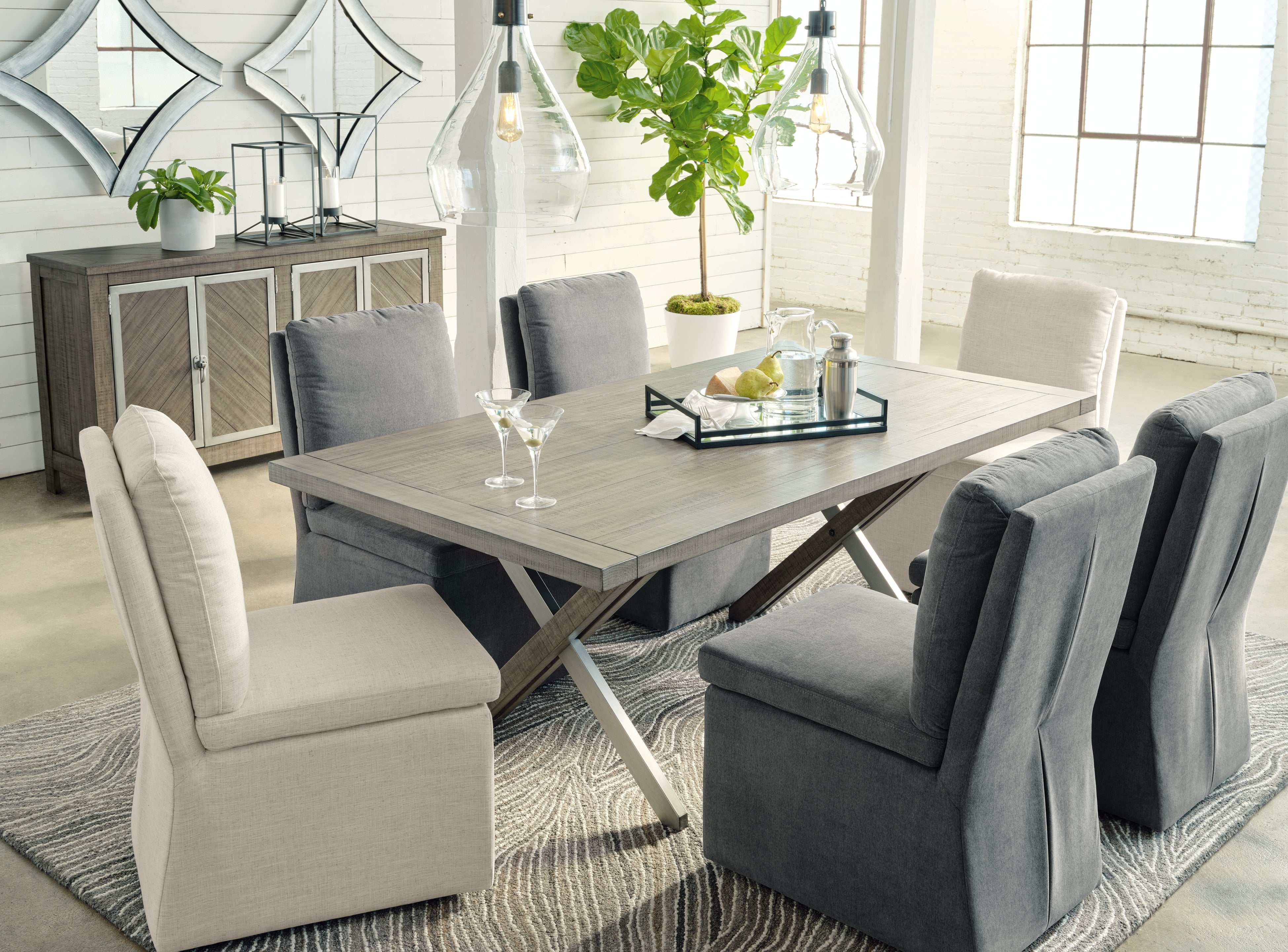 Sectionals for Less - Ashley Furniture - Krystanza Dining Room - Rectangular Dining Room Table / Weathered Gray - D766-25