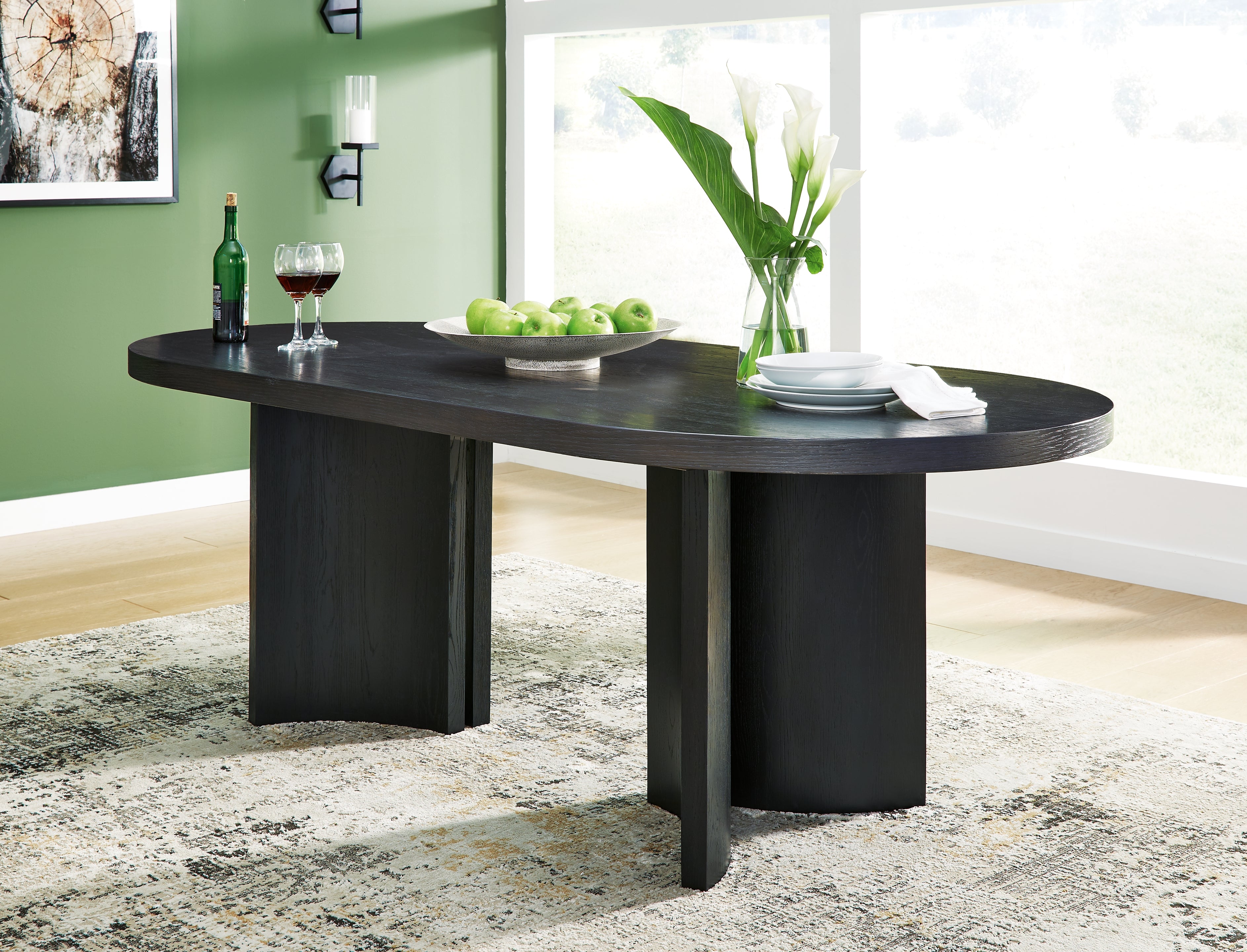 Sectionals for Less - Ashley Furniture - Rowanbeck Dining Room - Oval Dining Room Table / Black - D821-25