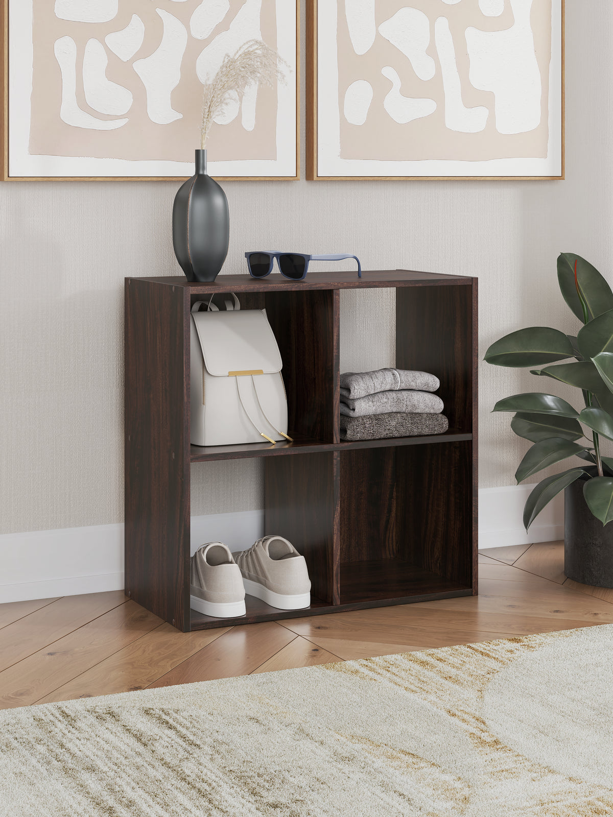 Sectionals for Less - Ashley Furniture - Glosmount Four Cube Organizer - Four Cube Organizer / Cherry/Light Brown - EA1055-2X2