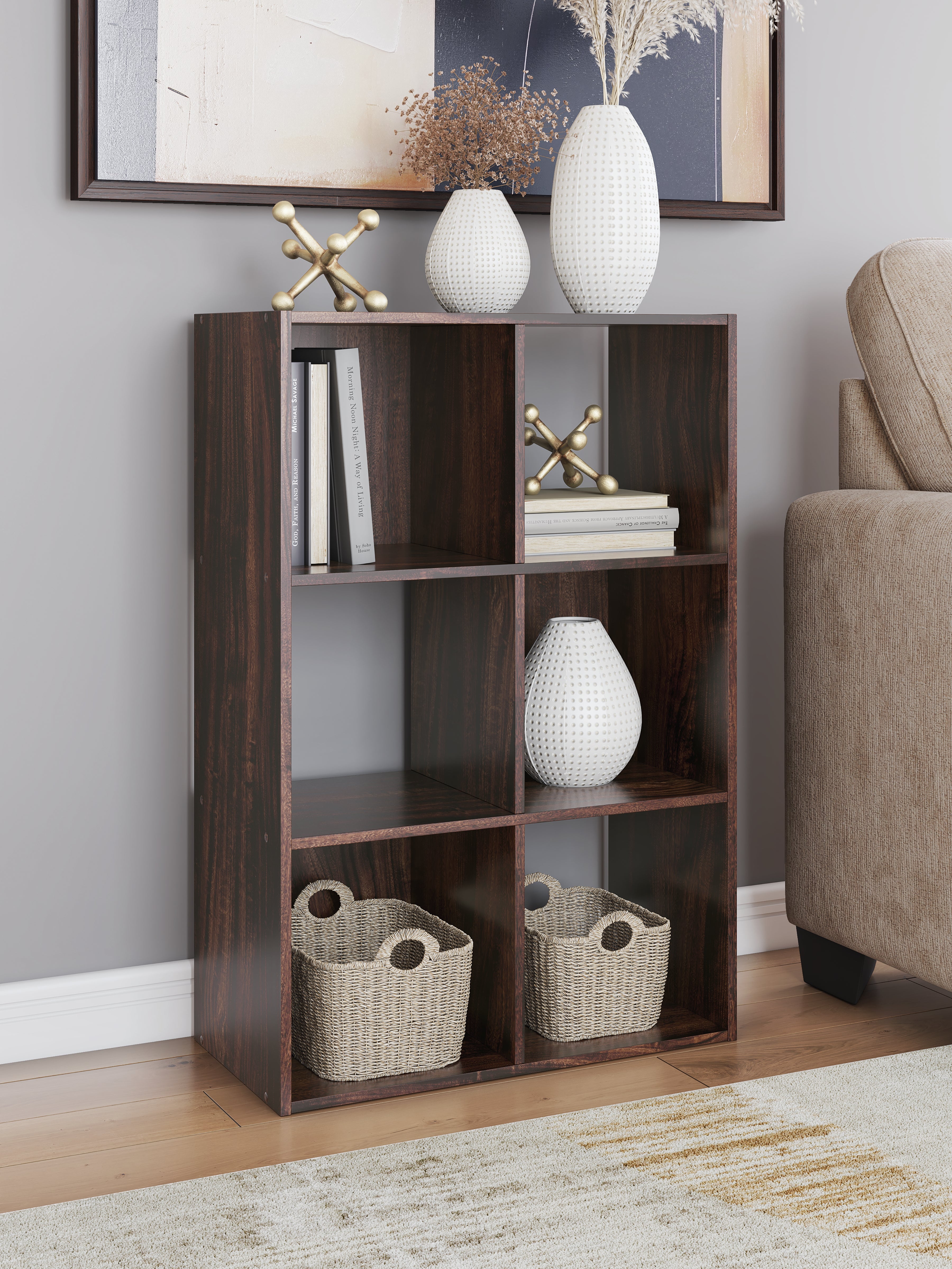 Sectionals for Less - Ashley Furniture - Glosmount Six Cube Organizer - Six Cube Organizer / Cherry/Light Brown - EA1055-3X2