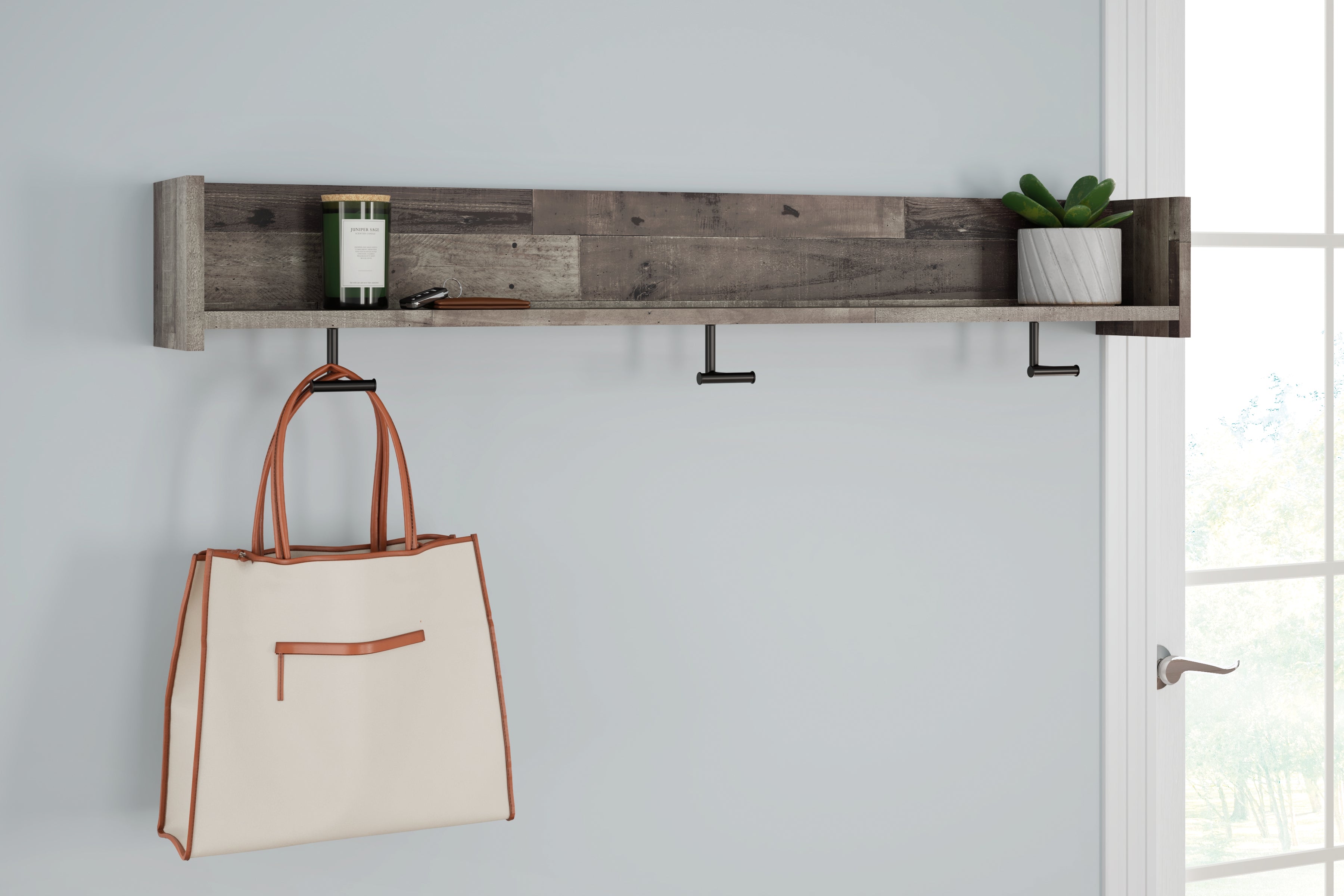 Sectionals for Less - Ashley Furniture - Neilsville Wall Decor - Wall Mounted Coat Rack w/Shelf / Whitewash - EA2320-151