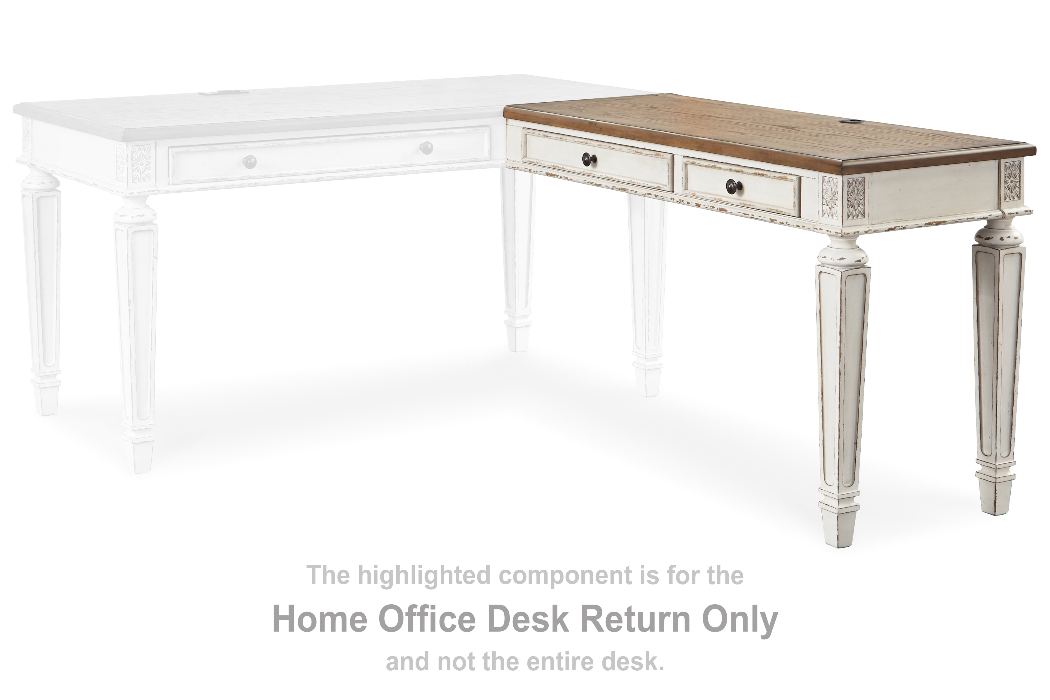 Sectionals for Less - Ashley Furniture - Realyn Office Desk - Home Office Desk Return / White/Brown - H743-34R