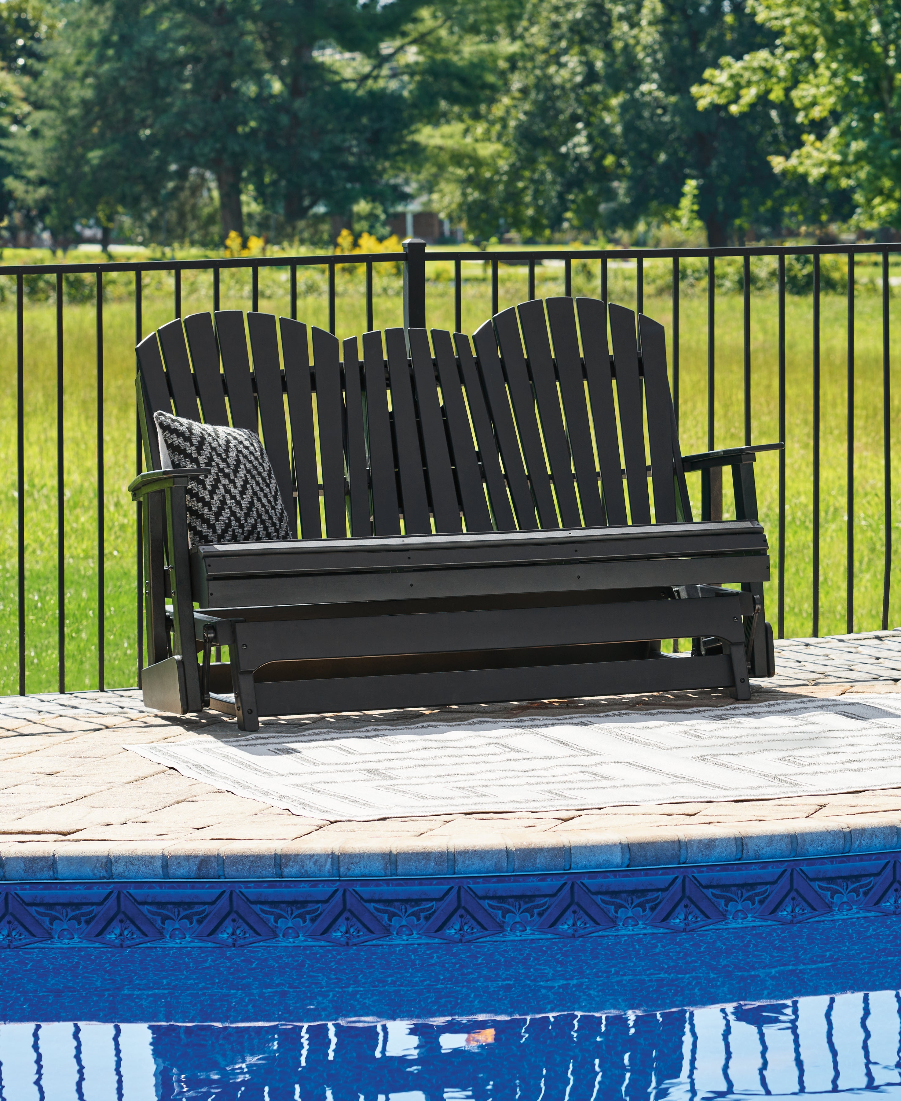 Sectionals for Less - Ashley Furniture - Hyland wave Outdoor - Glider Loveseat / Black - P108-835