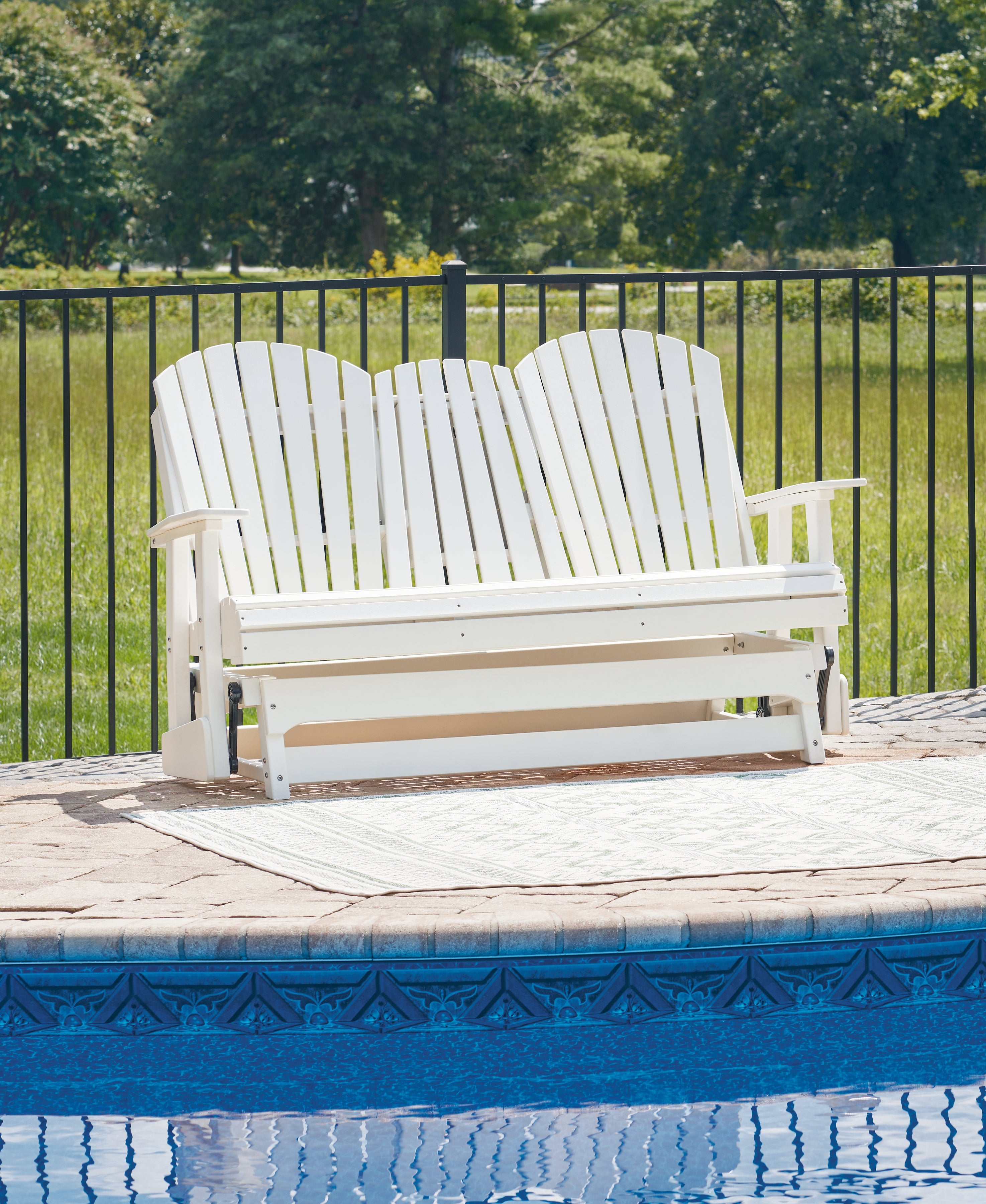 Sectionals for Less - Ashley Furniture - Hyland wave Outdoor - Glider Loveseat / White - P111-835