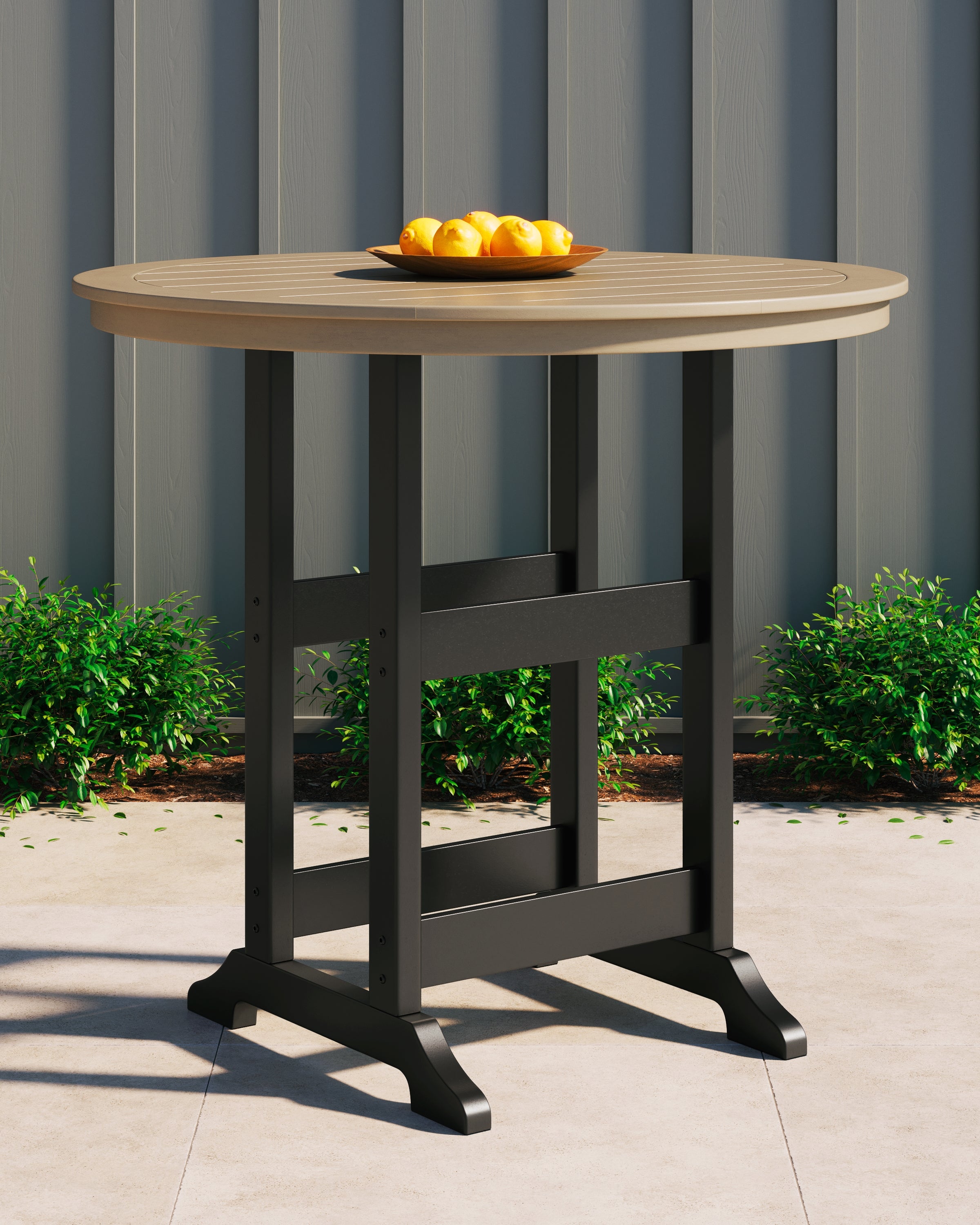 Sectionals for Less - Ashley Furniture - Fairen Trail Outdoor - Round Bar Table w/UMB OPT / Black/Driftwood - P211-613
