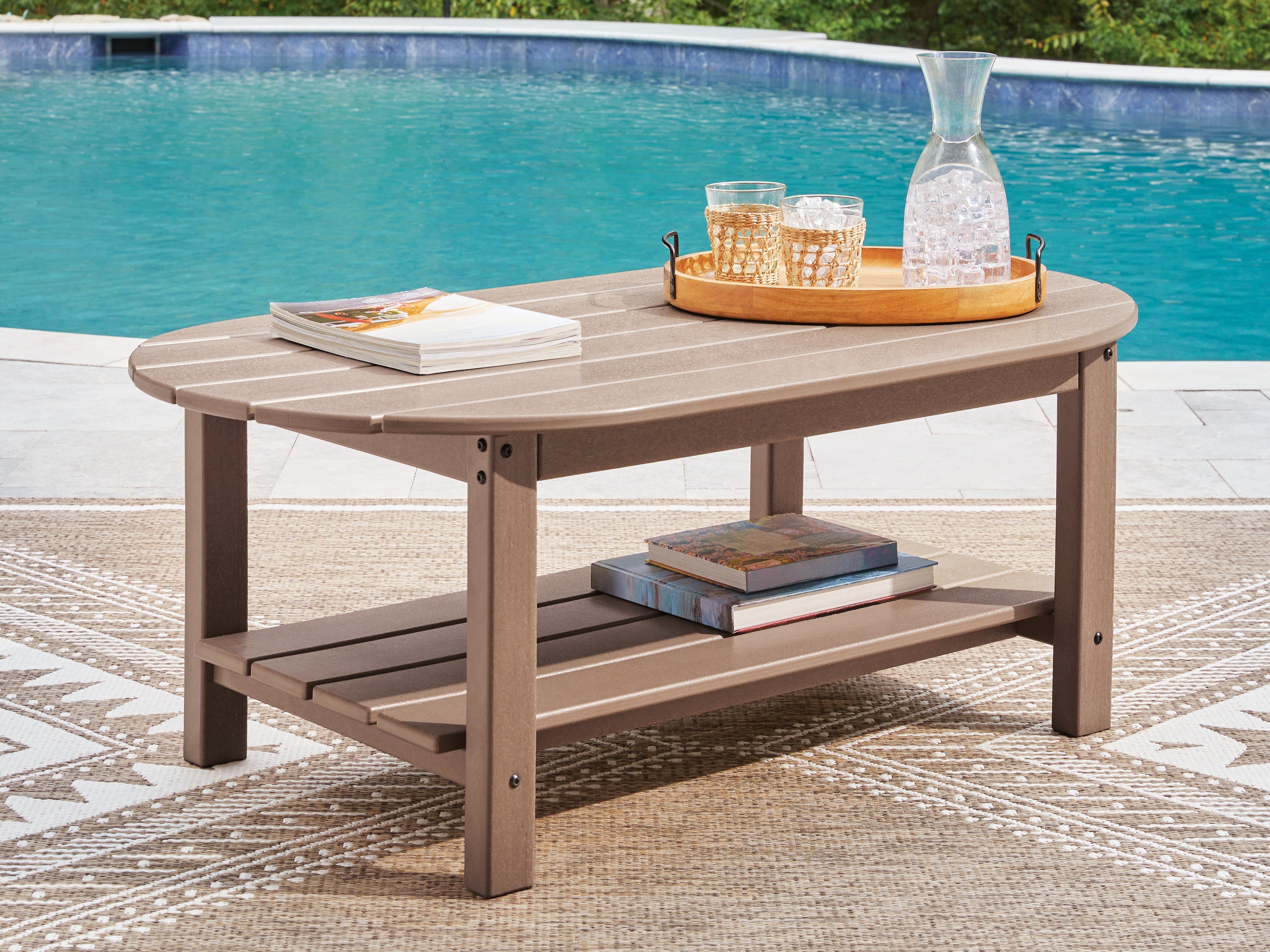 Sectionals for Less - Ashley Furniture - Grover Beach Outdoor - Oval Cocktail Table / Driftwood - PCP422-700