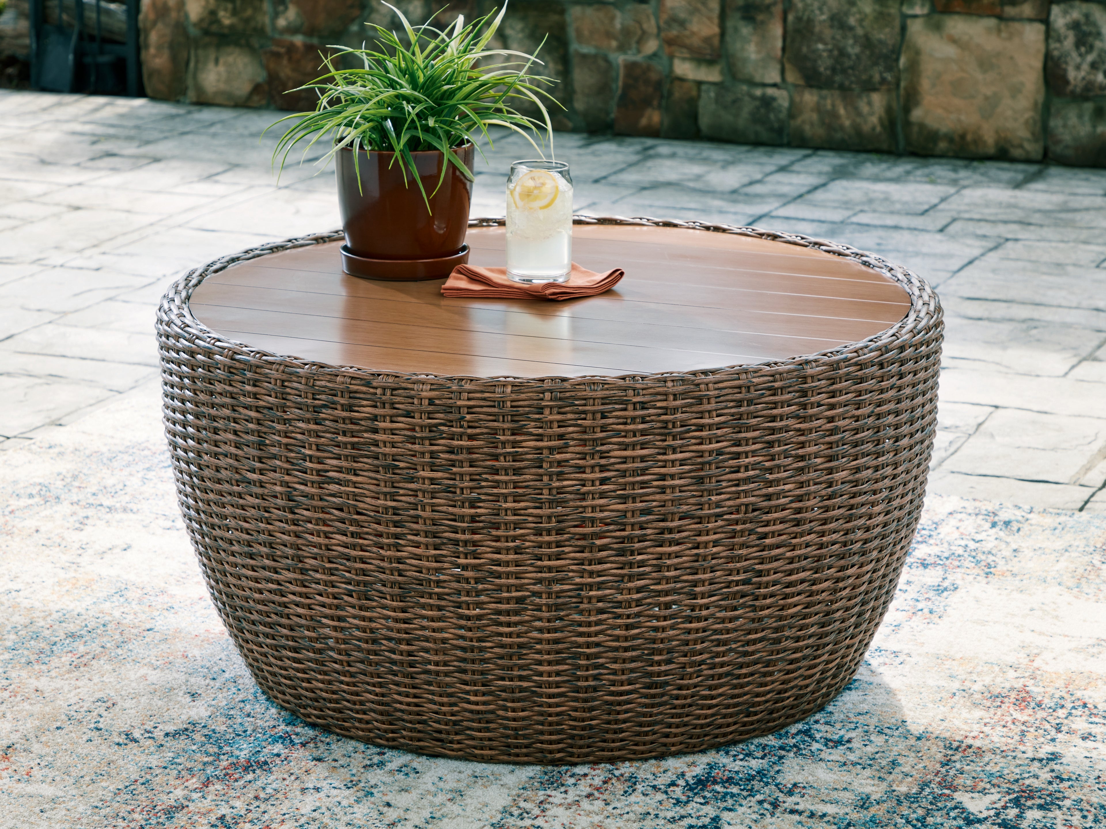 Sectionals for Less - Ashley Furniture - Double Point Outdoor - Round Cocktail Table / Beige - PCP503-708