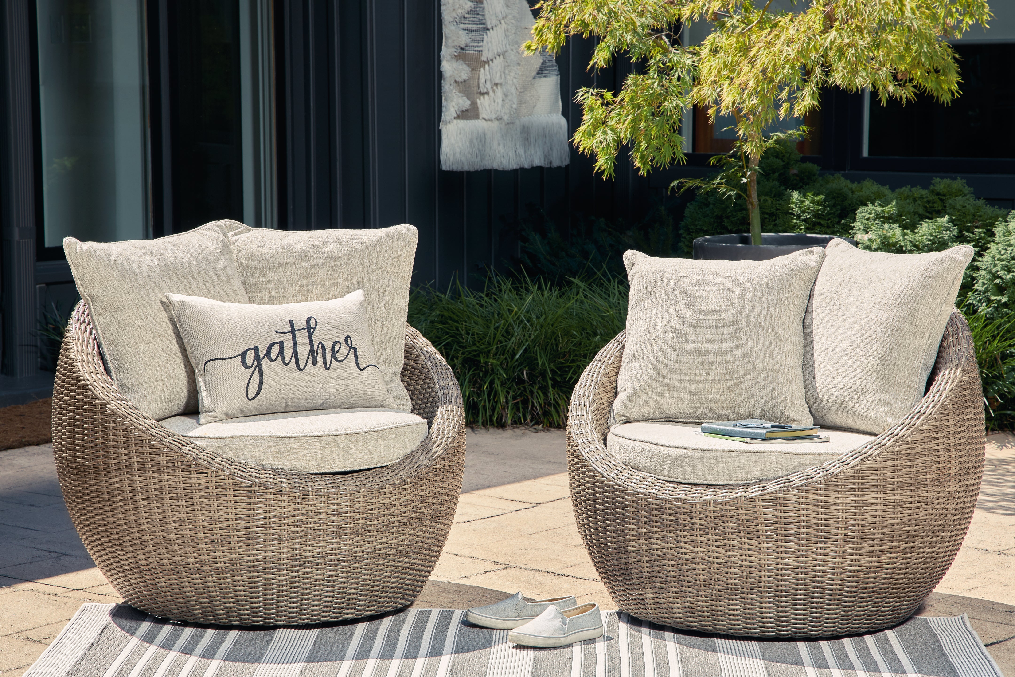 Sectionals for Less - Ashley Furniture - Danson Outdoor - Swivel Lounge w/Cushion (Set of 2) / Beige - P505-821