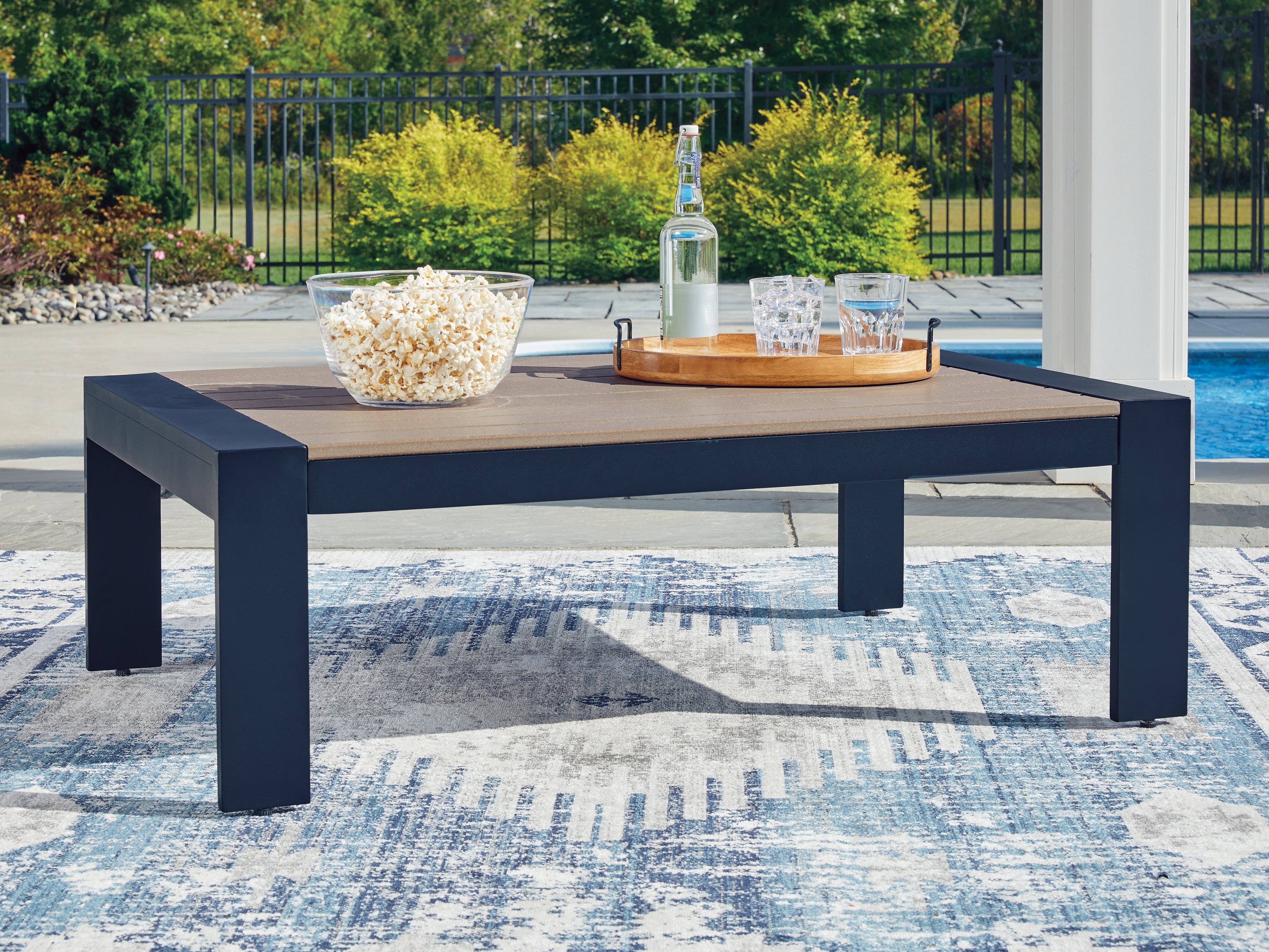 Sectionals for Less - Ashley Furniture - East Beach Outdoor - Rectangular Cocktail Table / Navy Blue/Driftwood - PCP587-701