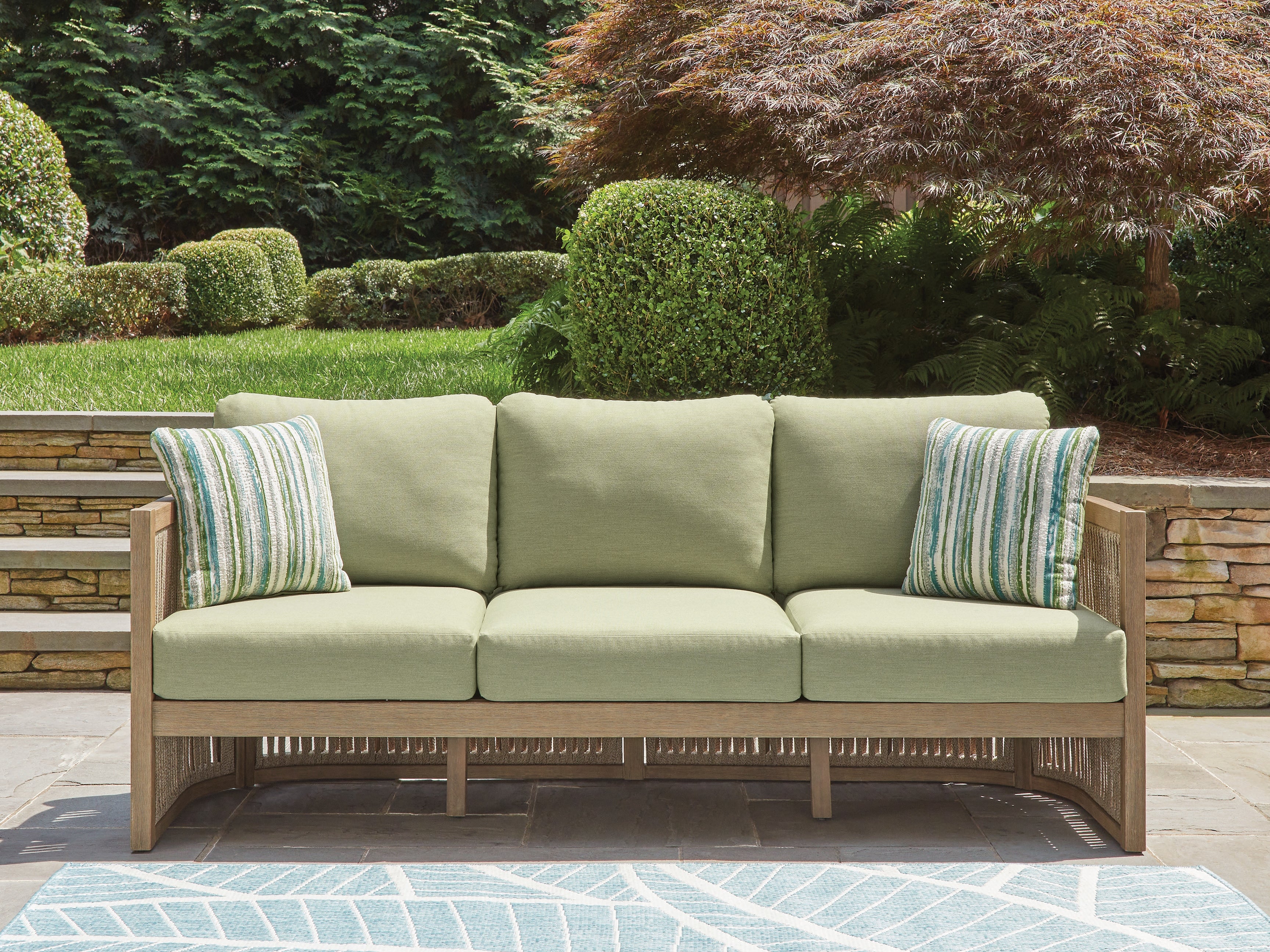 Sectionals for Less - Ashley Furniture - Serena Shores Outdoor - Sofa with Cushion / Beige/Green - PCP604-838