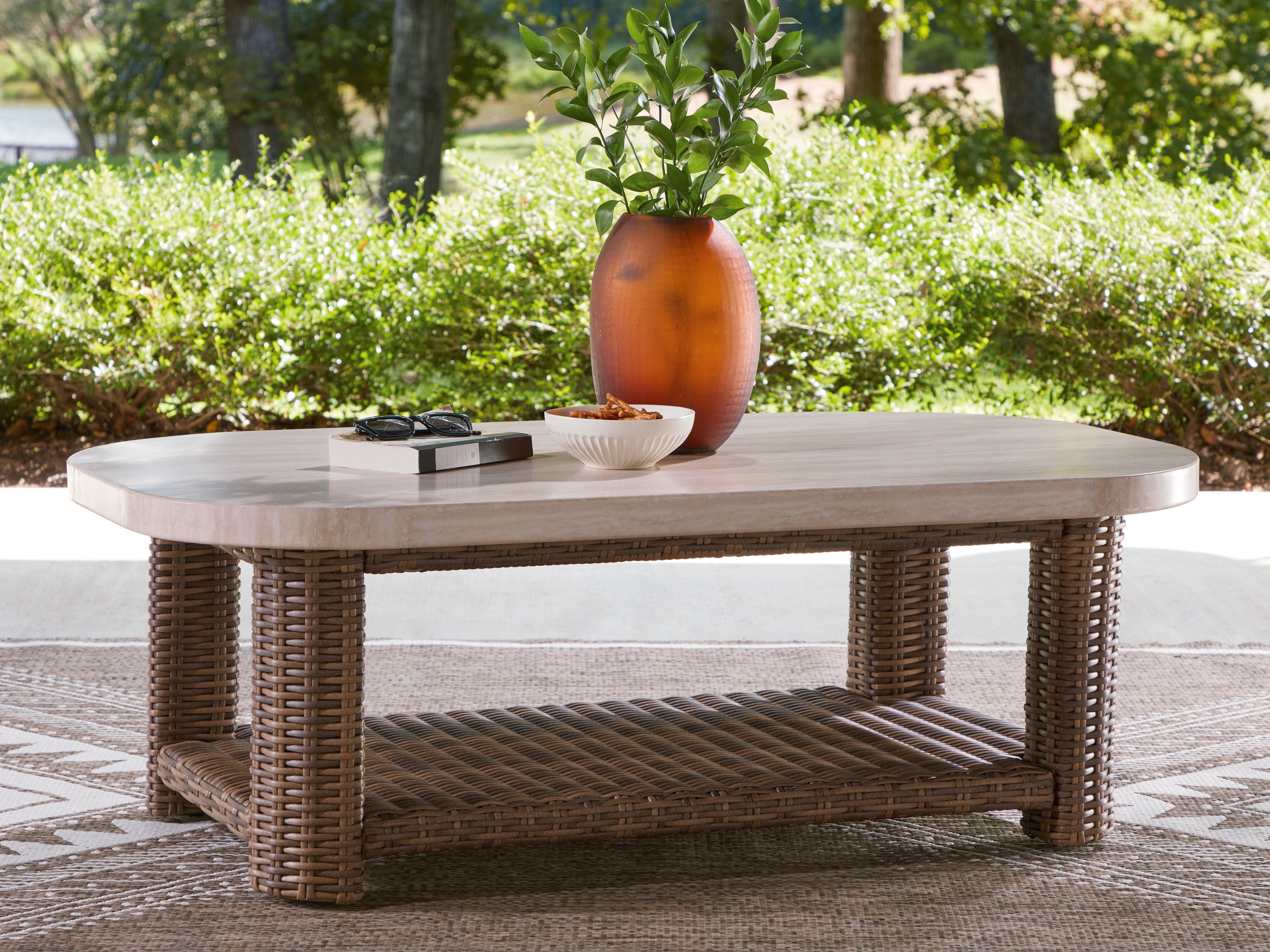 Sectionals for Less - Ashley Furniture - Dolan Creek Outdoor - Rectangular Cocktail Table / Beige/Brown - PCP610-701