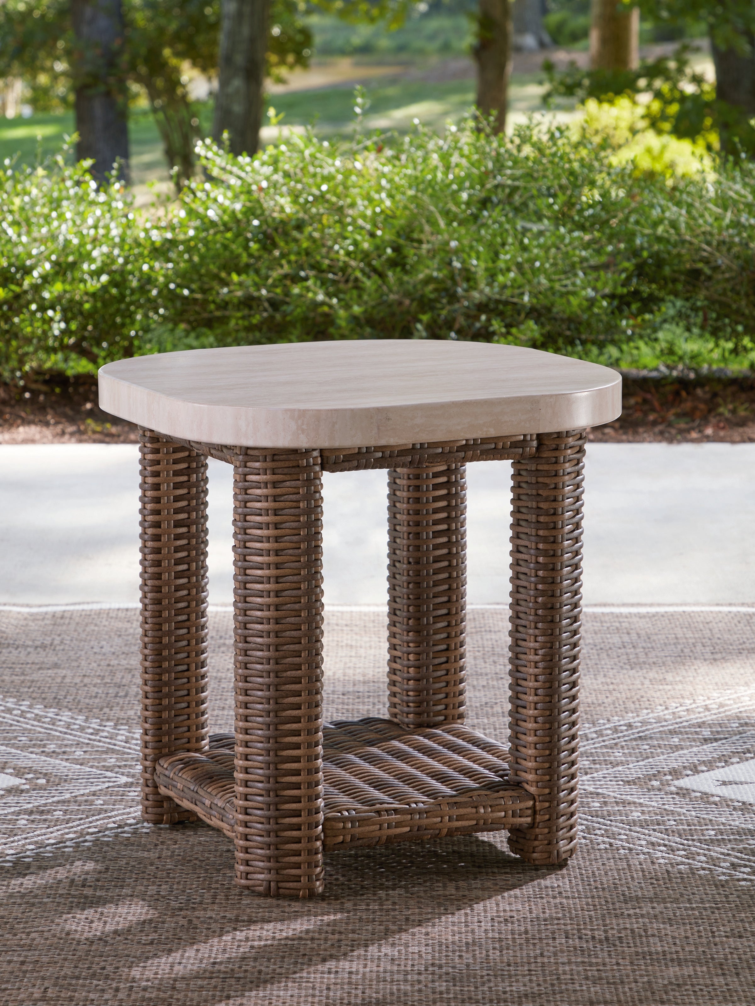 Sectionals for Less - Ashley Furniture - Dolan Creek Outdoor - Square End Table / Beige/Brown - PCP610-702