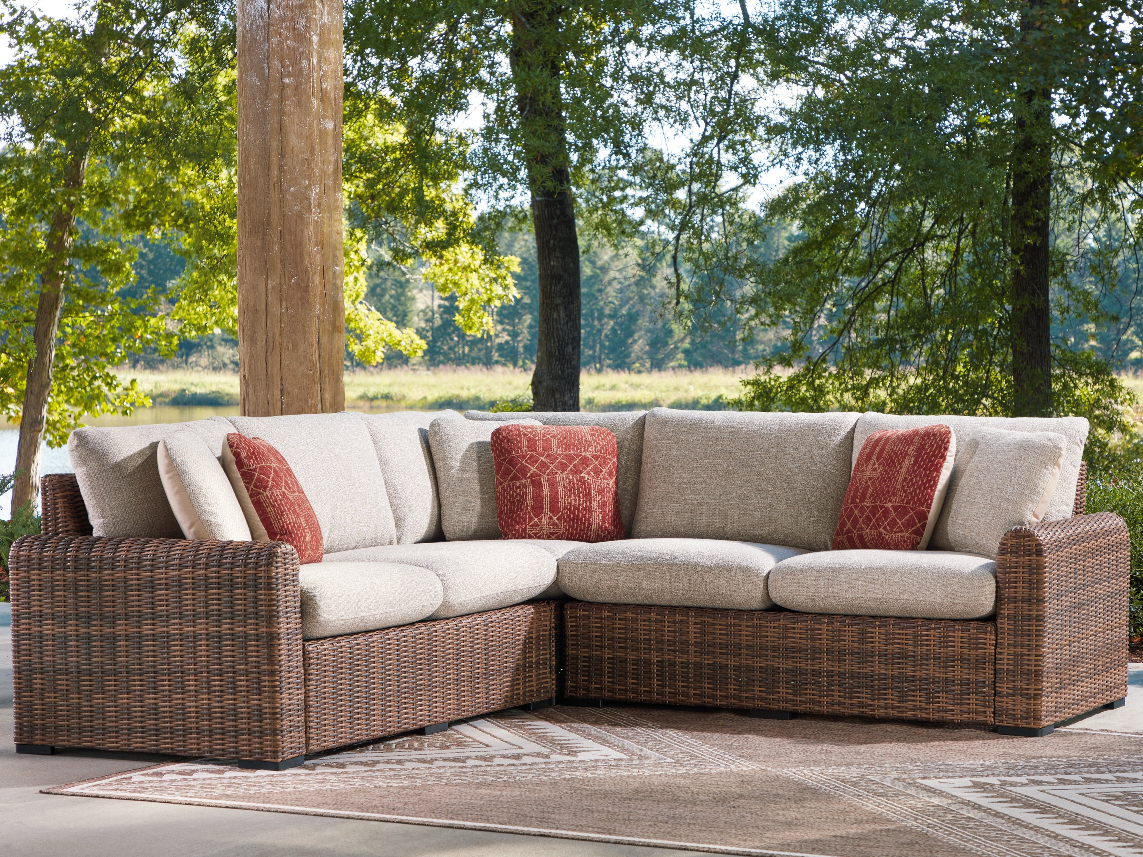 Sectionals for Less - Ashley Furniture - Dolan Creek Outdoor - 3-Piece Outdoor Sectional / Beige/Brown - PCP610P1