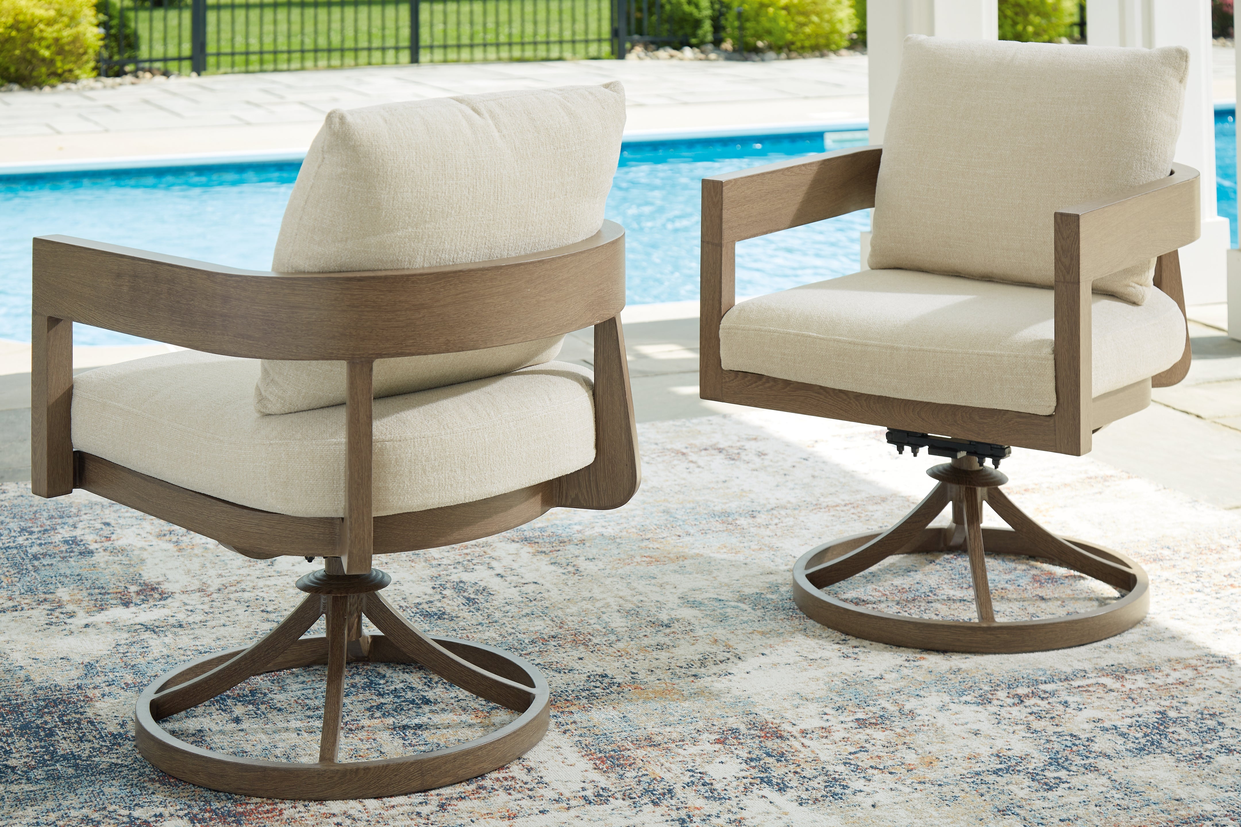Sectionals for Less - Ashley Furniture - Serene Bay Outdoor - Swivel Chair w/Cushion (Set of 2) / Dark Brown/White - P671-602A