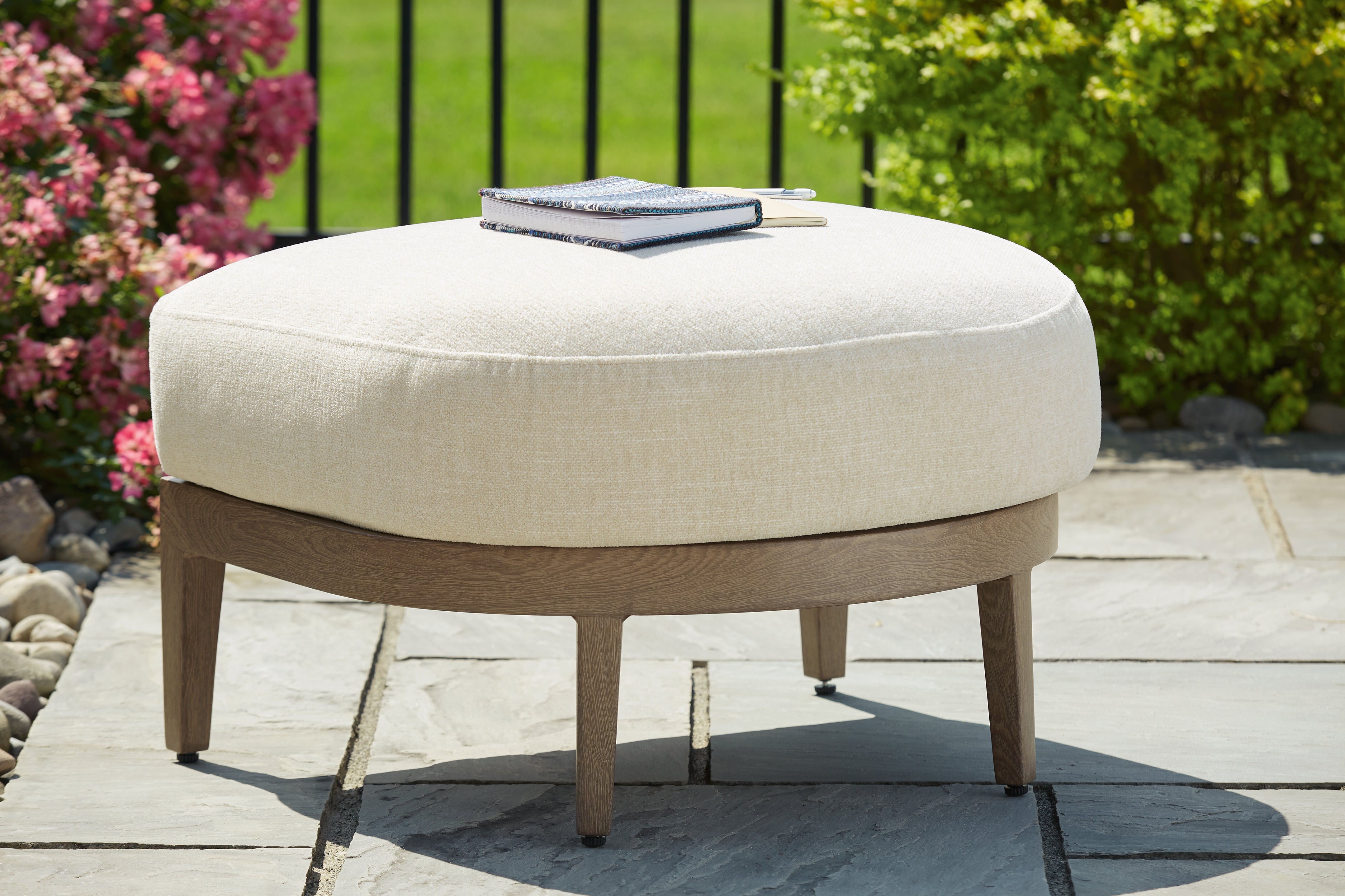 Sectionals for Less - Ashley Furniture - Serene Bay Outdoor - Ottoman with Cushion / Dark Brown/White - P671-814