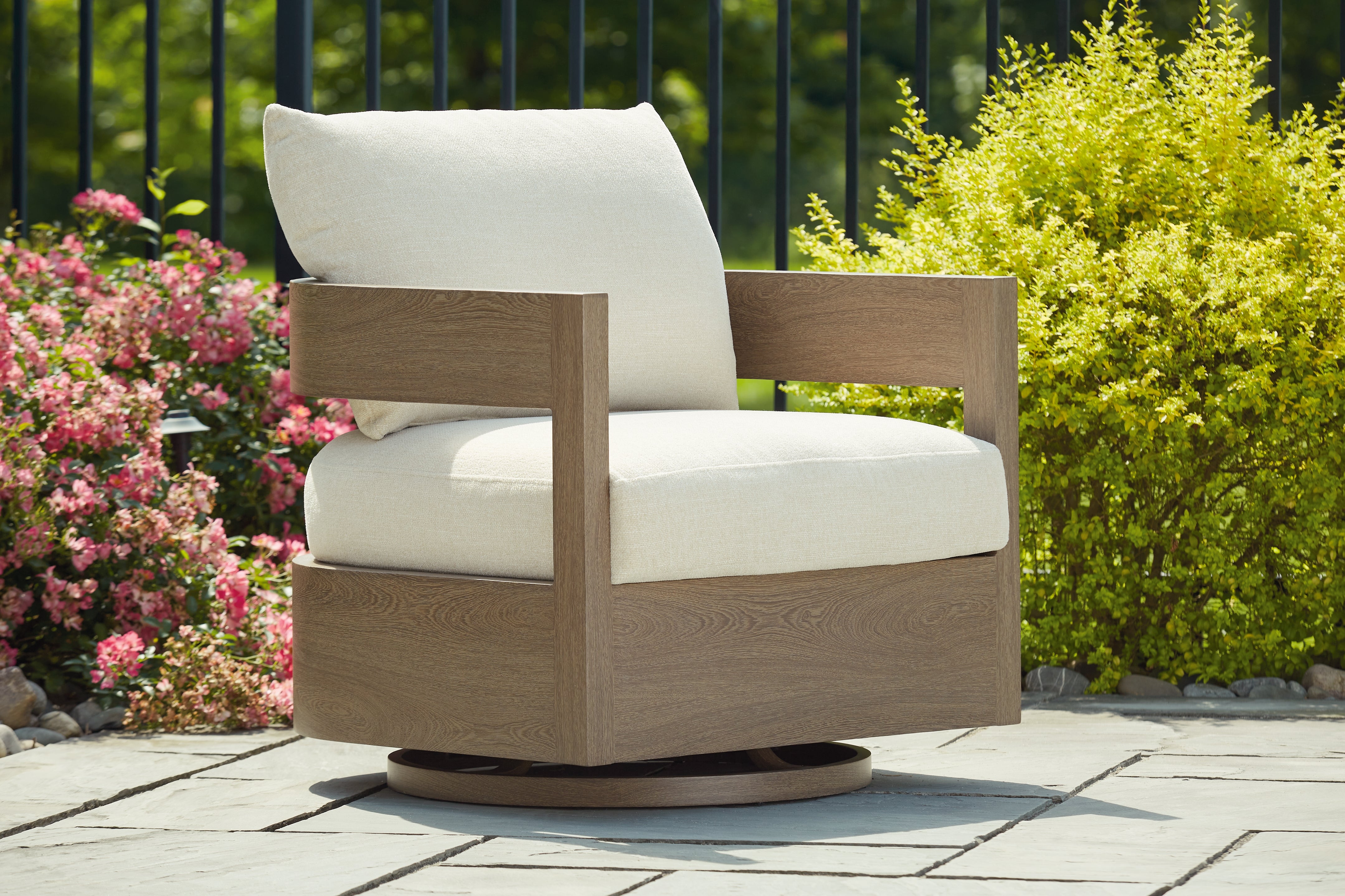 Sectionals for Less - Ashley Furniture - Serene Bay Outdoor - Swivel Glider Chair w/Cushion / Dark Brown/White - P671-821