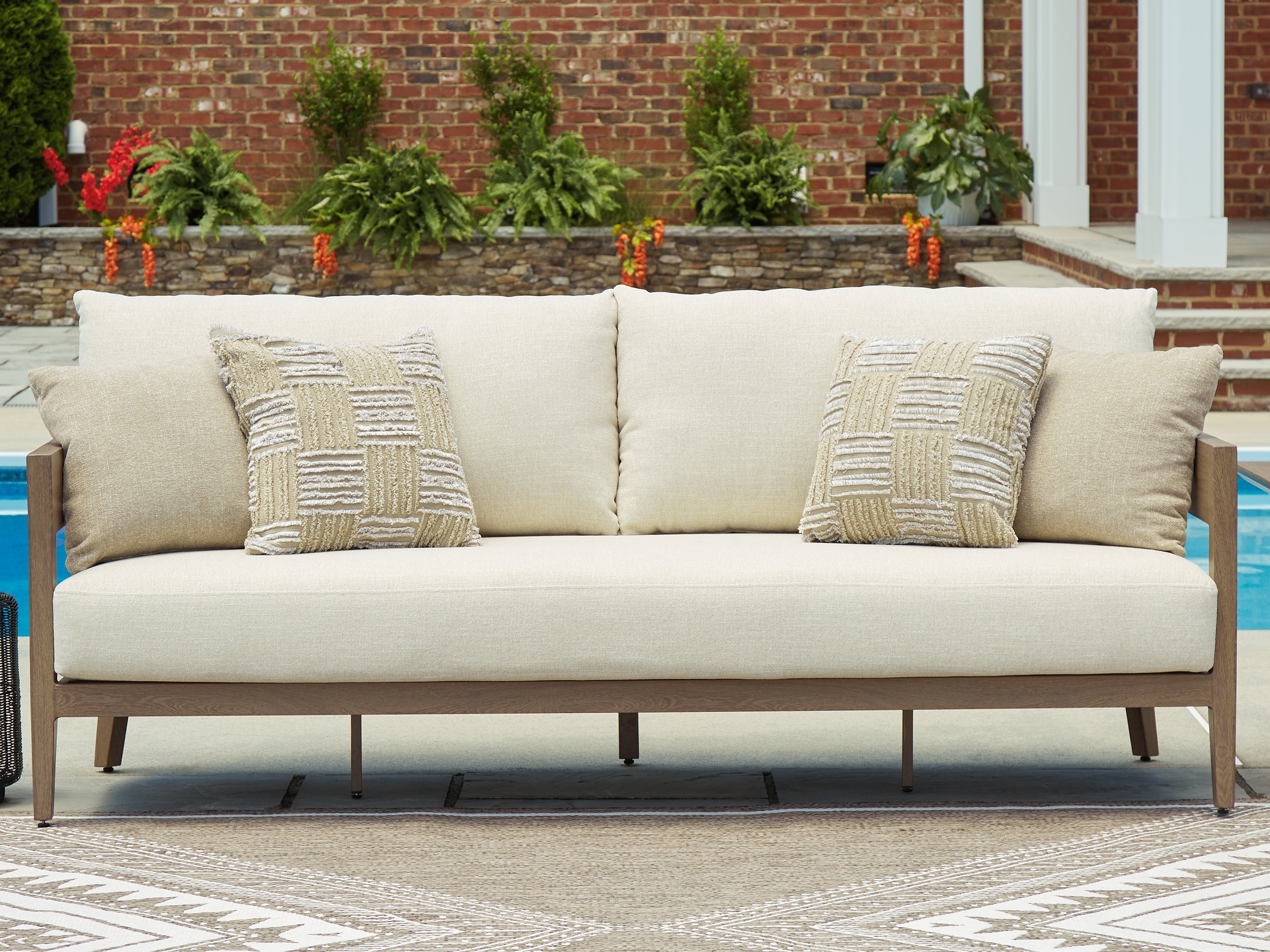 Sectionals for Less - Ashley Furniture - Serene Bay Outdoor - Sofa with Cushion / Dark Brown/White - P671-838