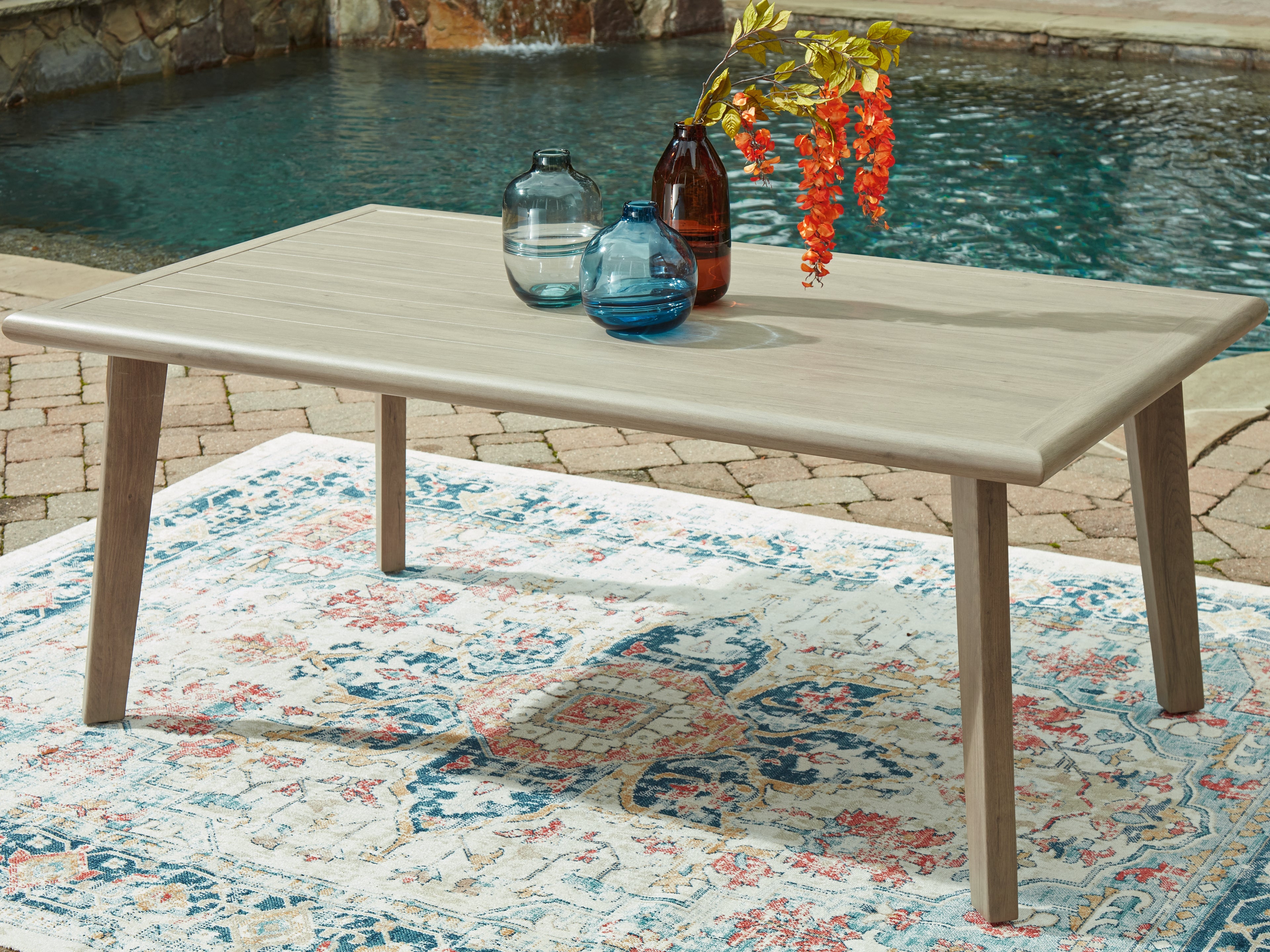 Sectionals for Less - Ashley Furniture - Cliff Trails Outdoor - RECT Dining Table w/UMB OPT / Beige - PCP690-625