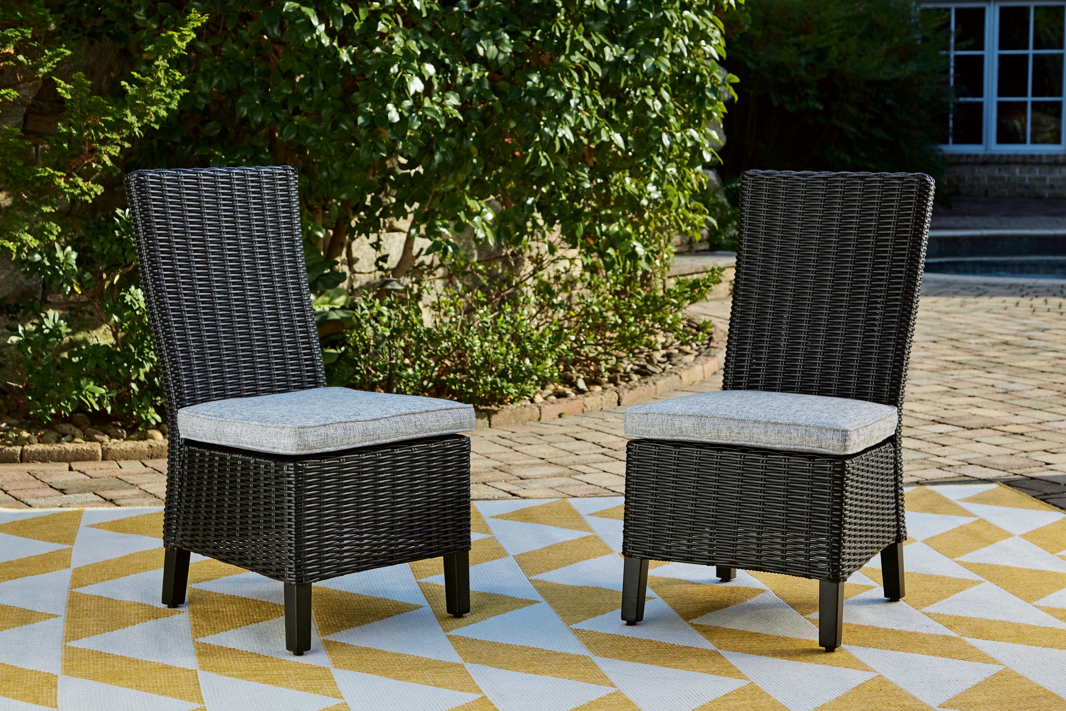Sectionals for Less - Ashley Furniture - Beachcroft Outdoor - Side Chair with Cushion (Set of 2) / Black/Light Gray - P792-601