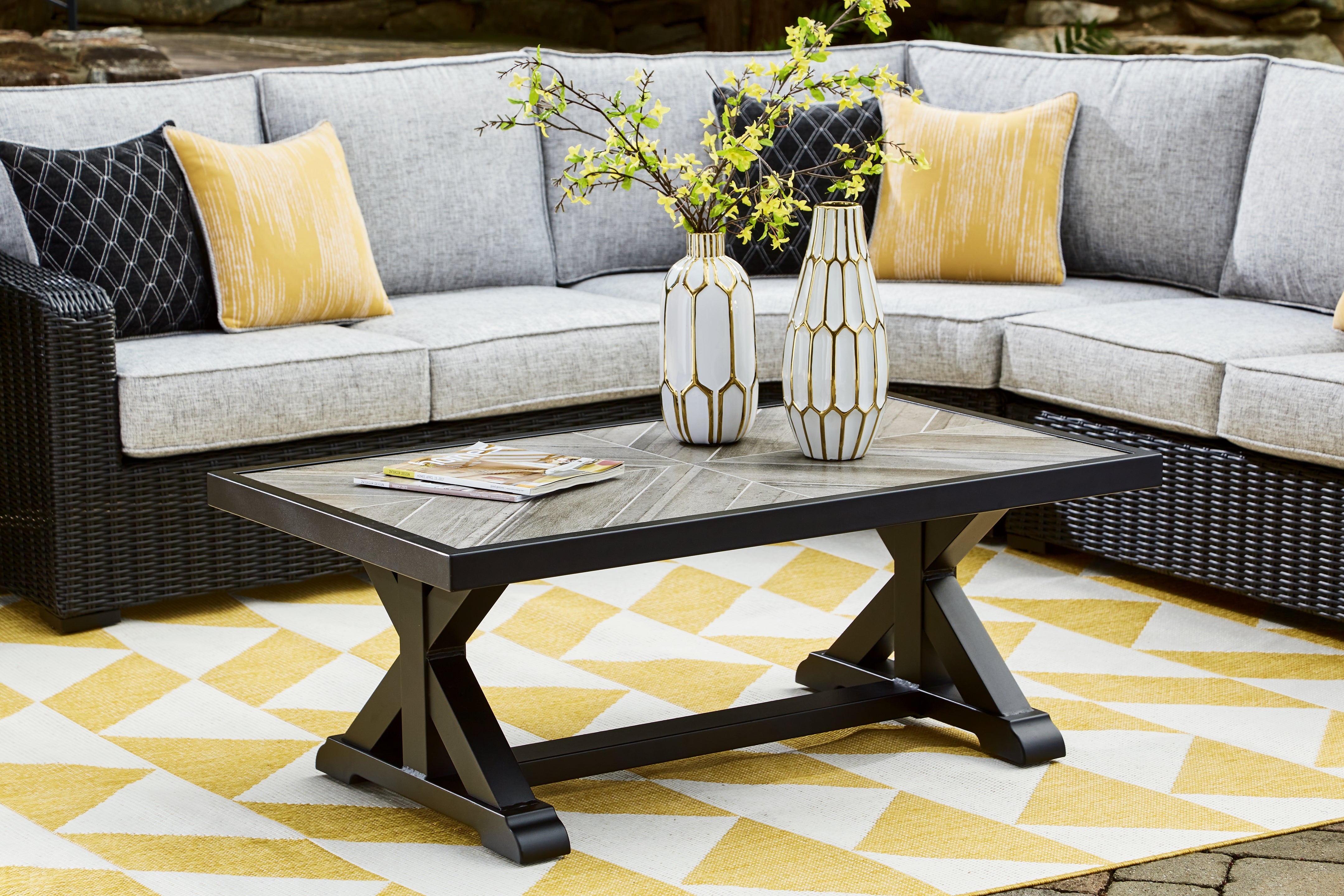 Sectionals for Less - Ashley Furniture - Beachcroft Outdoor - Rectangular Cocktail Table / Black/Light Gray - P792-701