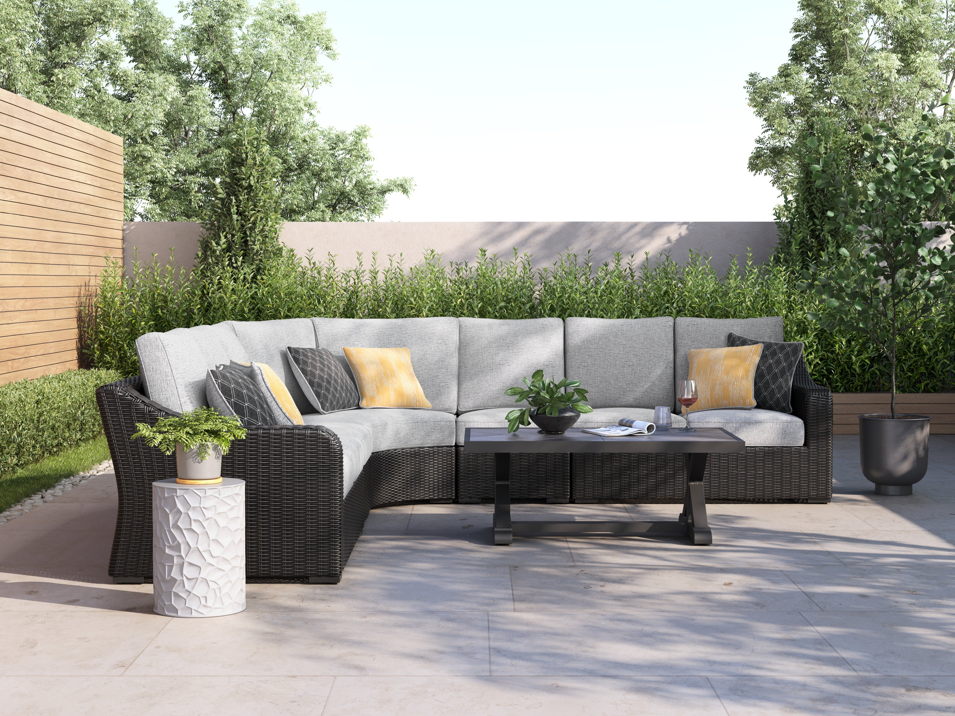 Sectionals for Less - Ashley Furniture - Beachcroft Outdoor - 5-Piece Outdoor Sectional / Black/Light Gray - P792P6