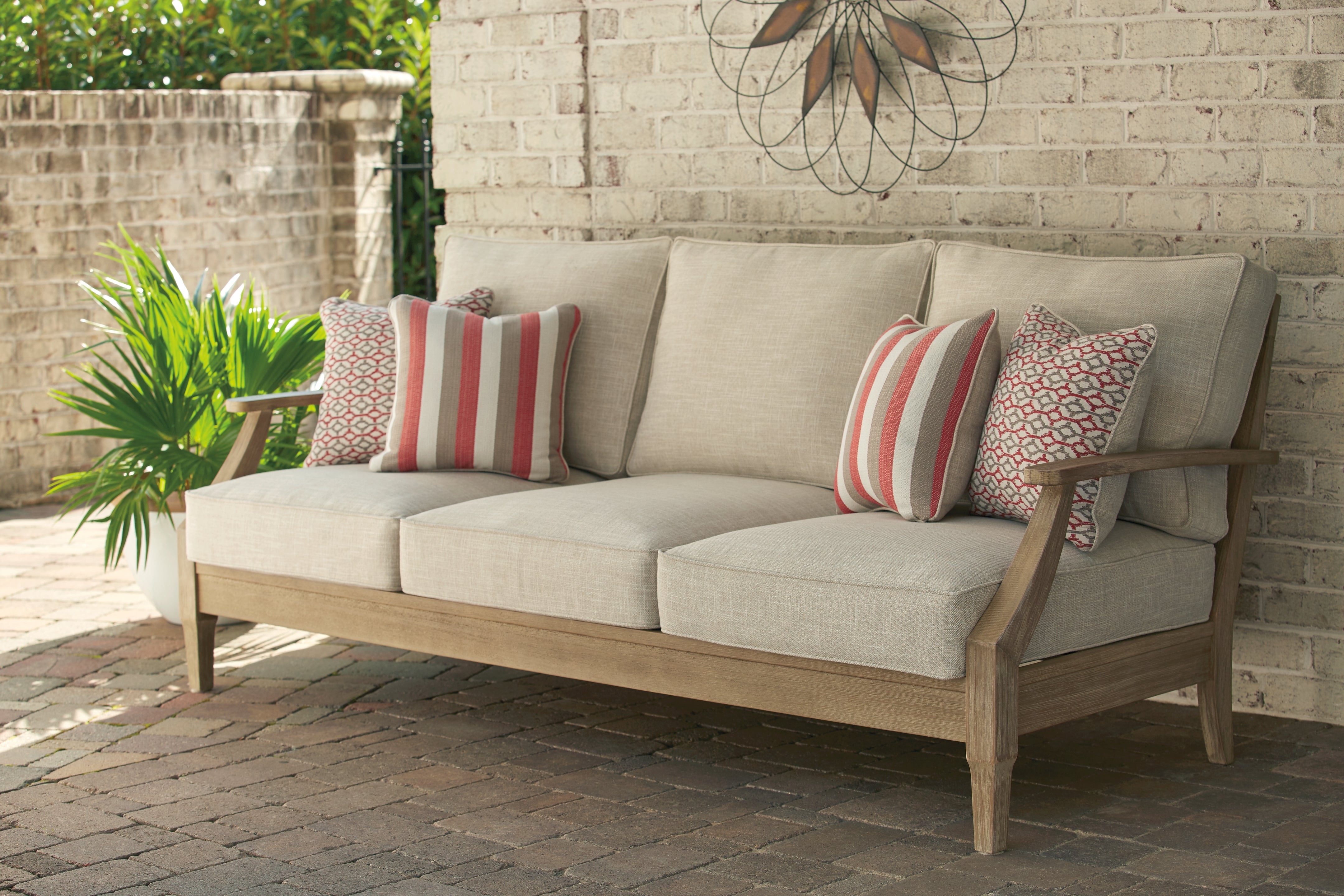 Sectionals for Less - Ashley Furniture - Clare View Outdoor - Sofa with Cushion / Beige - P801-838