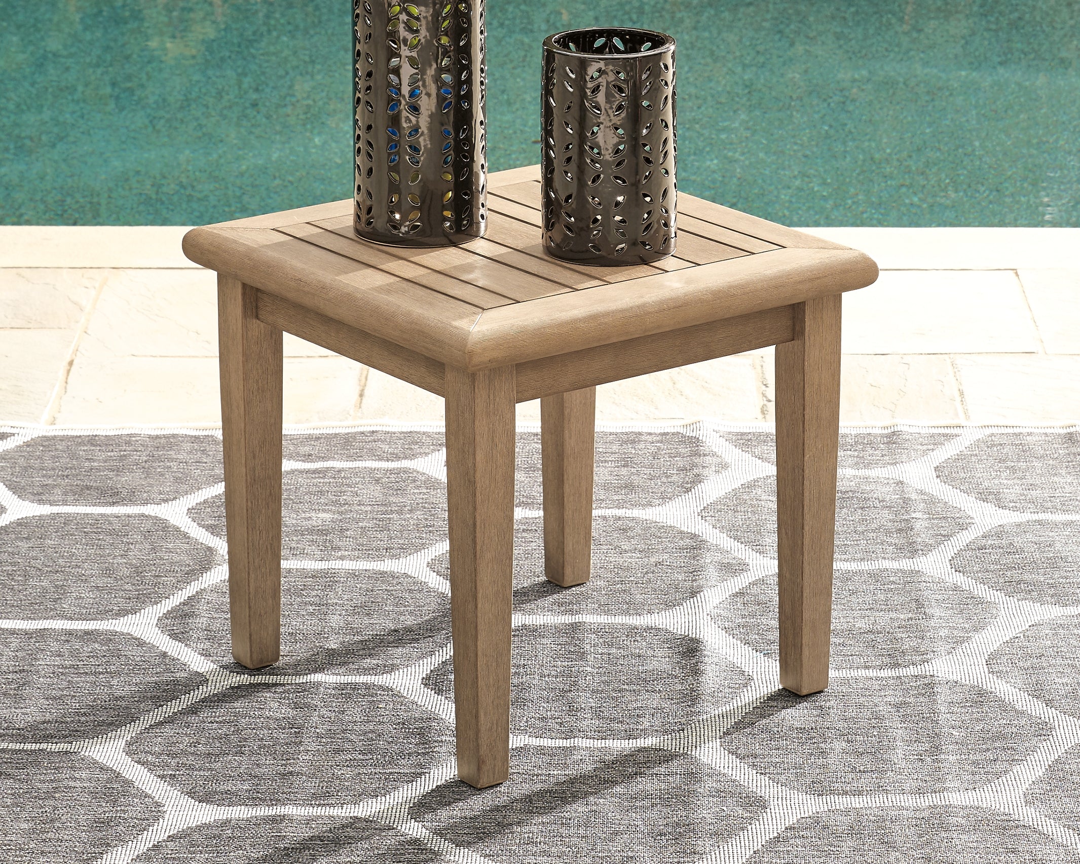 Sectionals for Less - Ashley Furniture - Gerianne Outdoor - Square End Table / Grayish Brown - P805-702