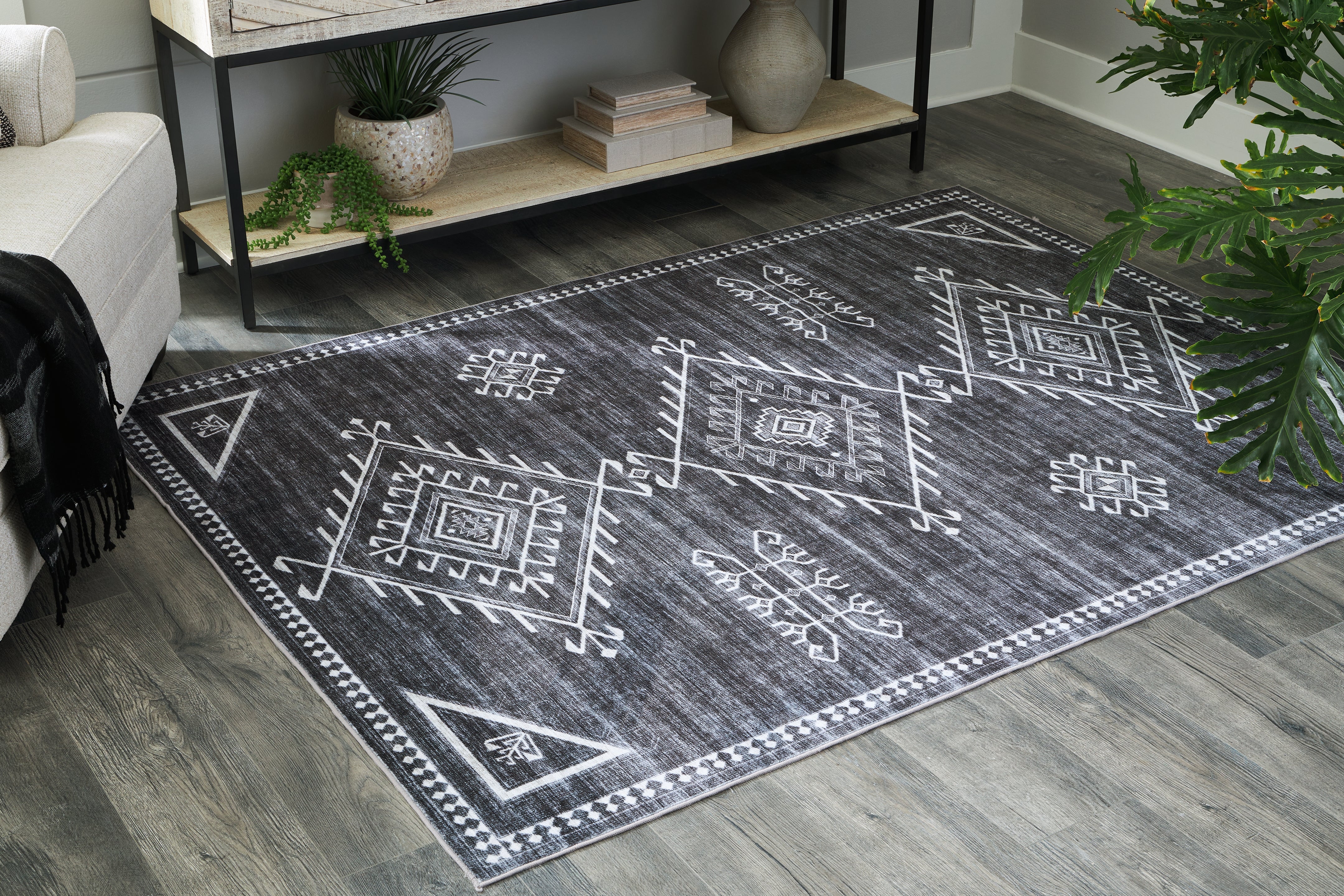 Sectionals for Less - Ashley Furniture - Arloman Rug - 5' x 7' Washable Rug / Black/Cream/Gray - R405932