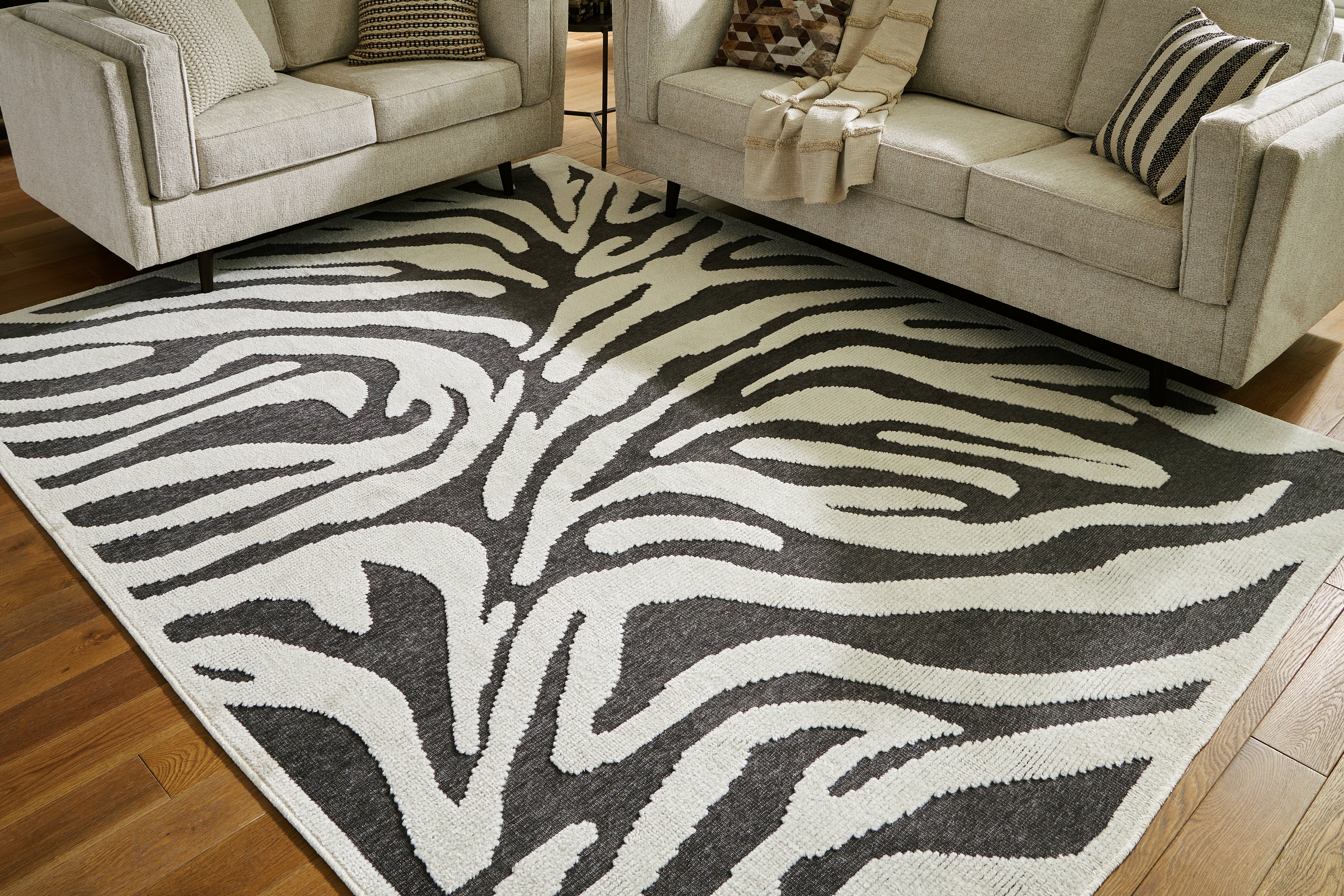 Sectionals for Less - Ashley Furniture - Thomwith Rug - 8' x 10'2" Washable Rug / Black/Ivory - R406291