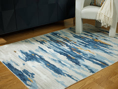 Sectionals for Less - Ashley Furniture - Vinlett Rug - 5' x 7' Washable Rug / Cream/Blue/Brown - R407042