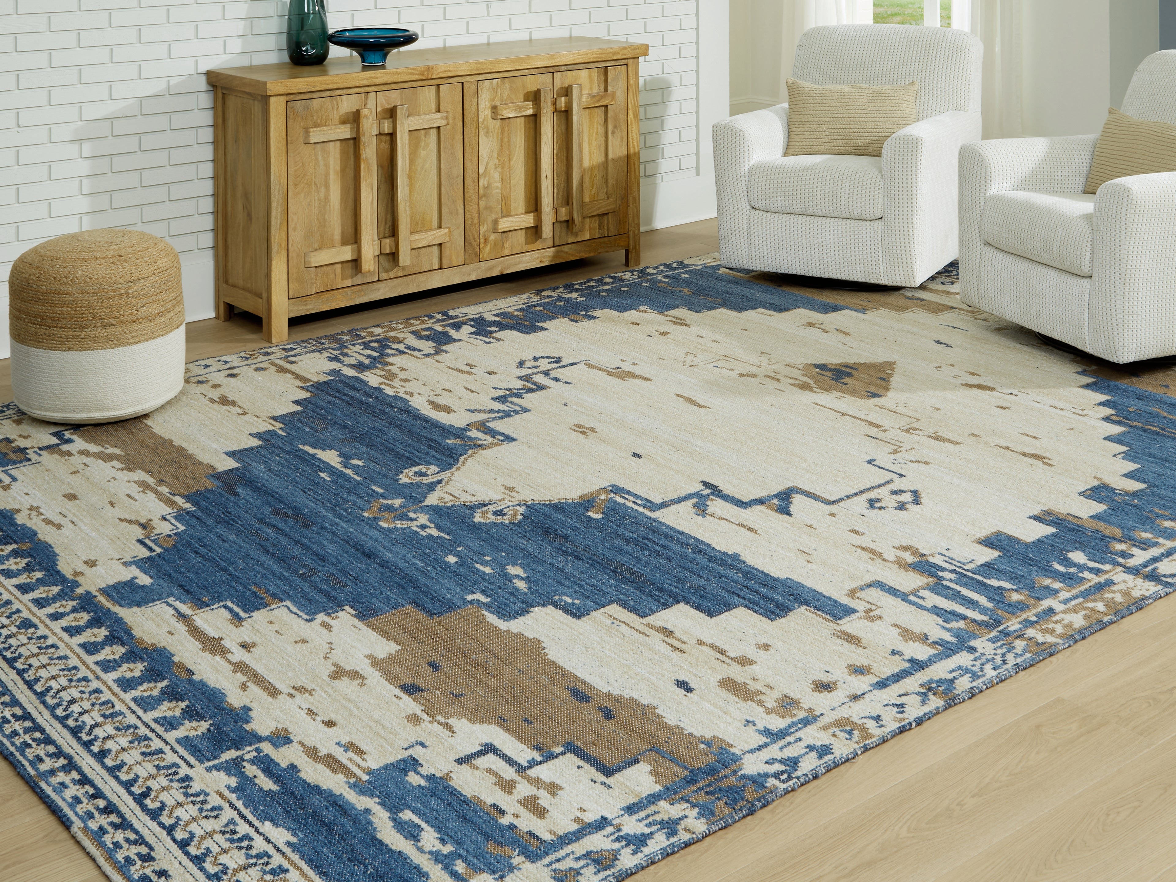 Sectionals for Less - Ashley Furniture - Varnler Rug - 5' x 7' Rug / Blue/Brown/Tan - R407132