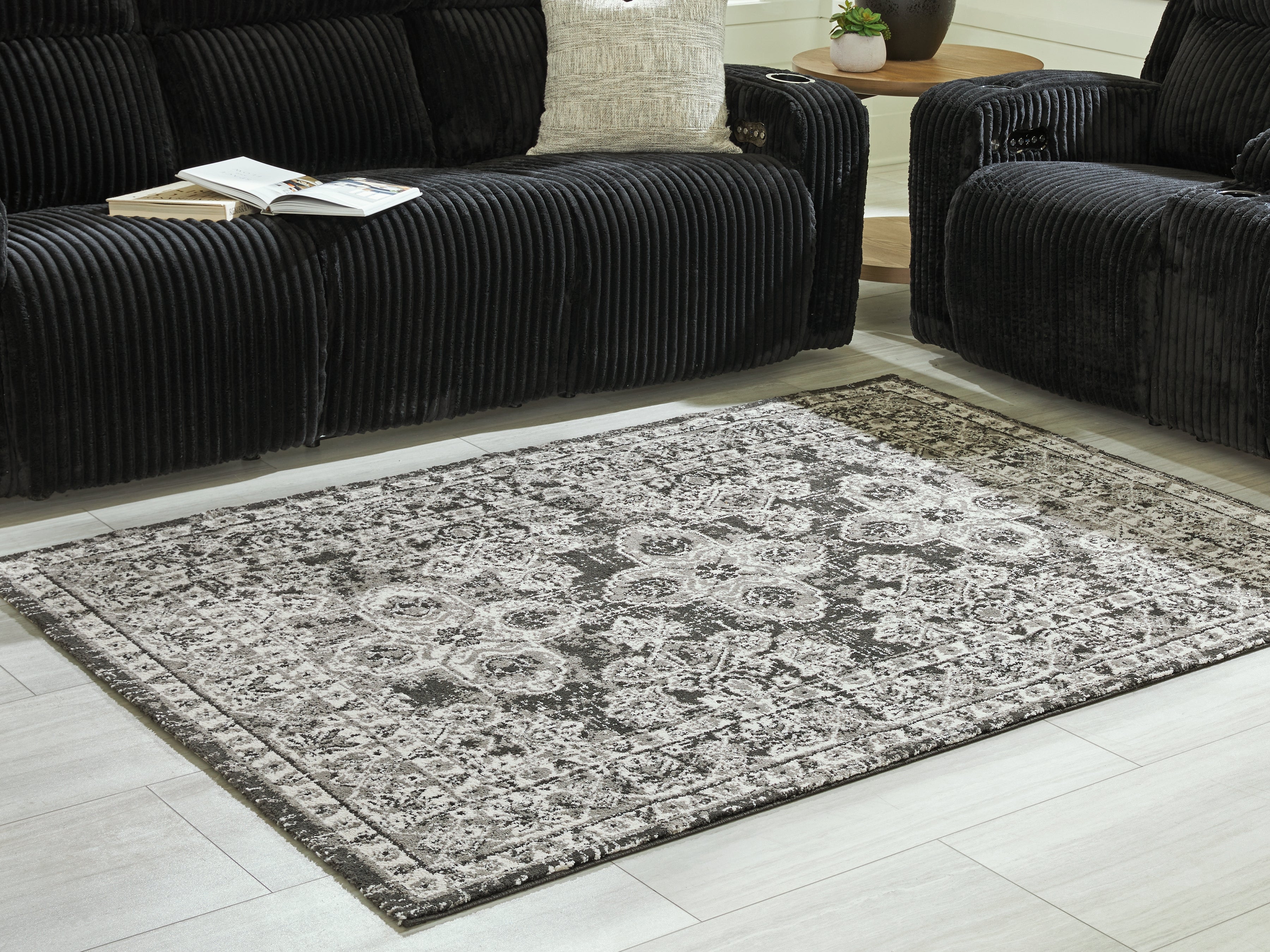 Sectionals for Less - Ashley Furniture - Glennisman Rug - Medium Rug / Black/Gray/Ivory - R407272