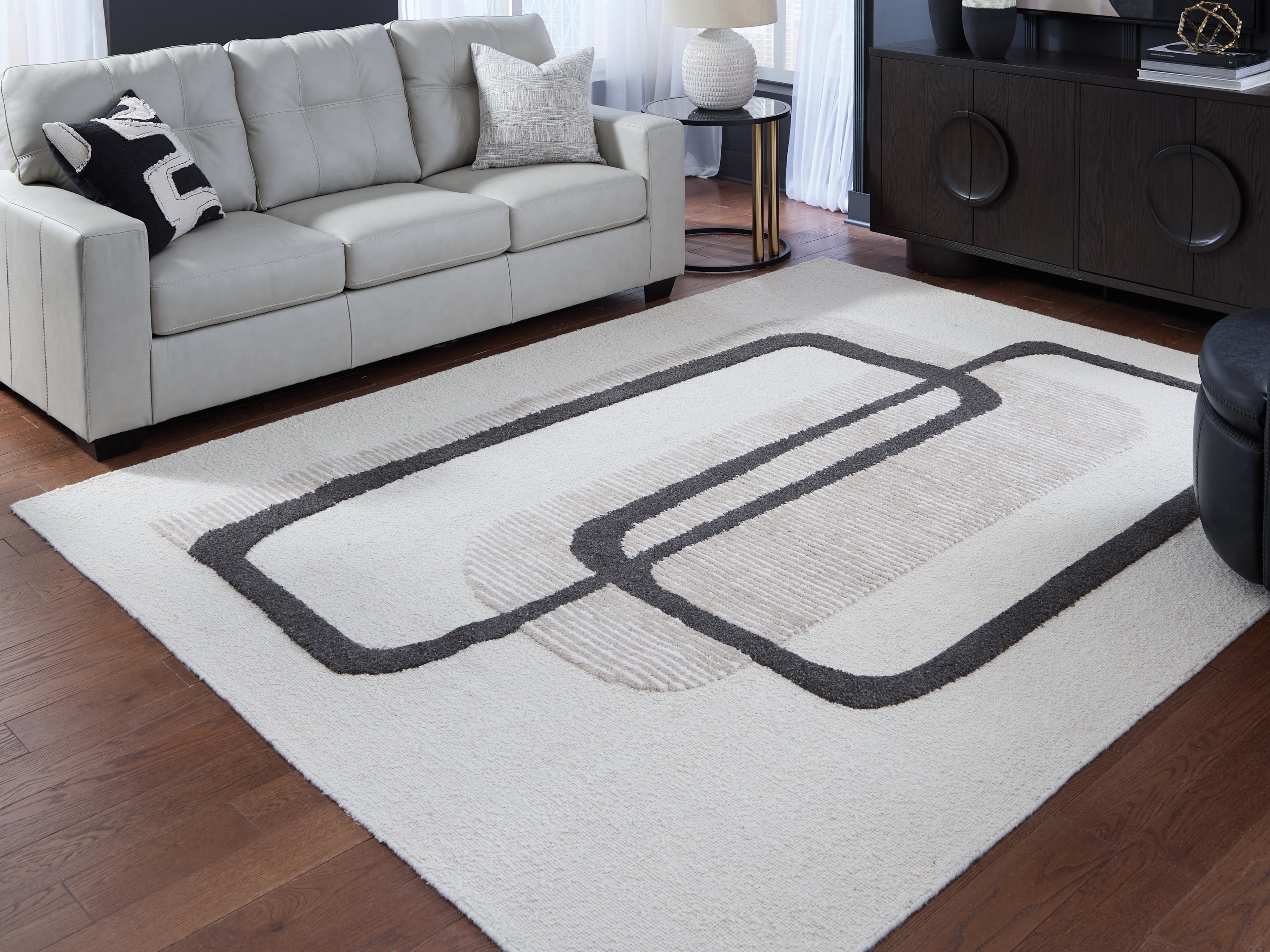 Sectionals for Less - Ashley Furniture - Davismour Rug - 5' x 7' Area Rug / Ivory/Taupe/Charcoal - R407562