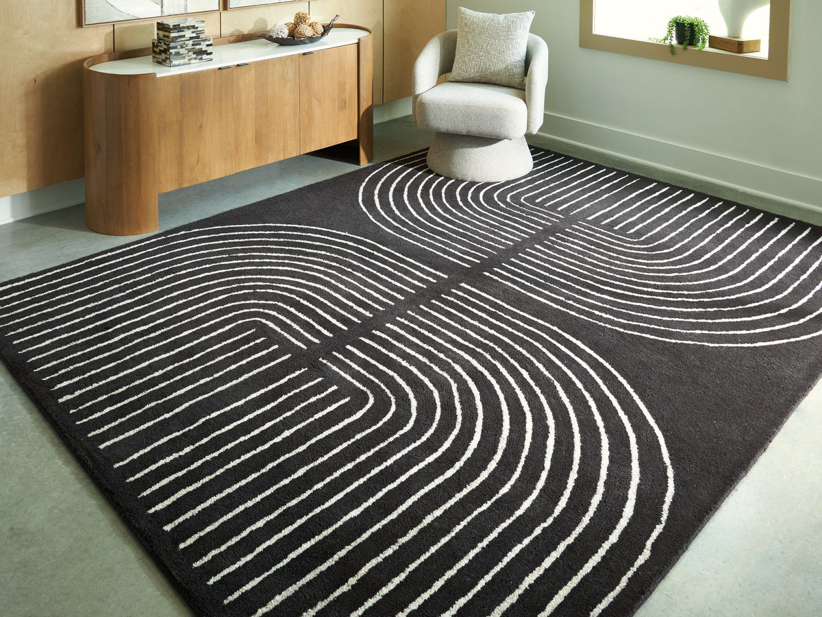 Sectionals for Less - Ashley Furniture - Eldonmore Rug - 5' x 7' Area Rug / Black/Ivory - R407572