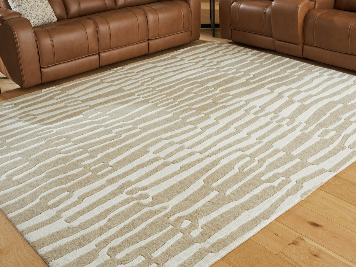 Sectionals for Less - Ashley Furniture - Corrbell Rug - 5' x 7' Area Rug / Beige/White - R407632