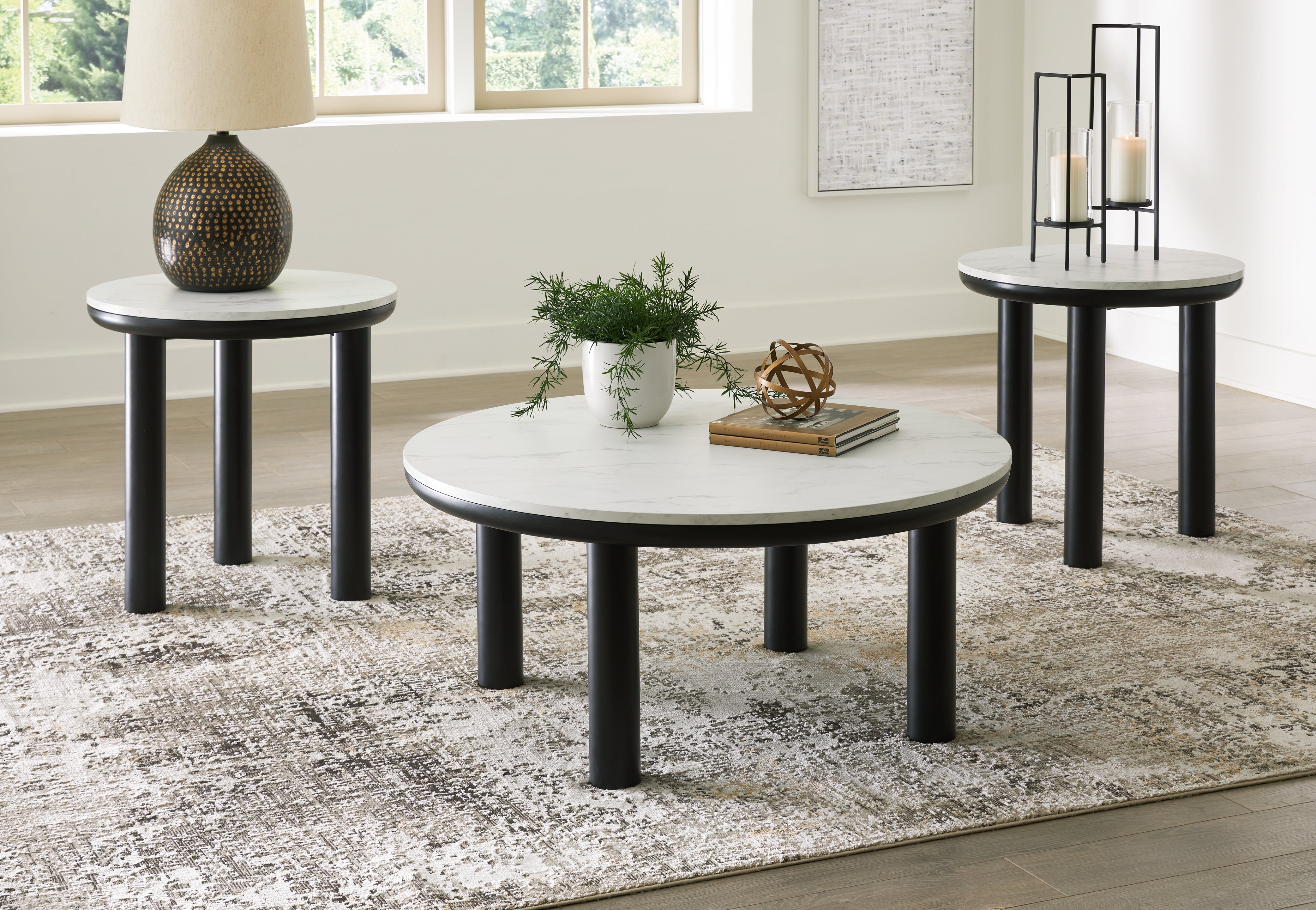 Sectionals for Less - Ashley Furniture - Xandrum Table (Set of 3) - Occasional Table Set (3/CN) / Black/White - T159-13