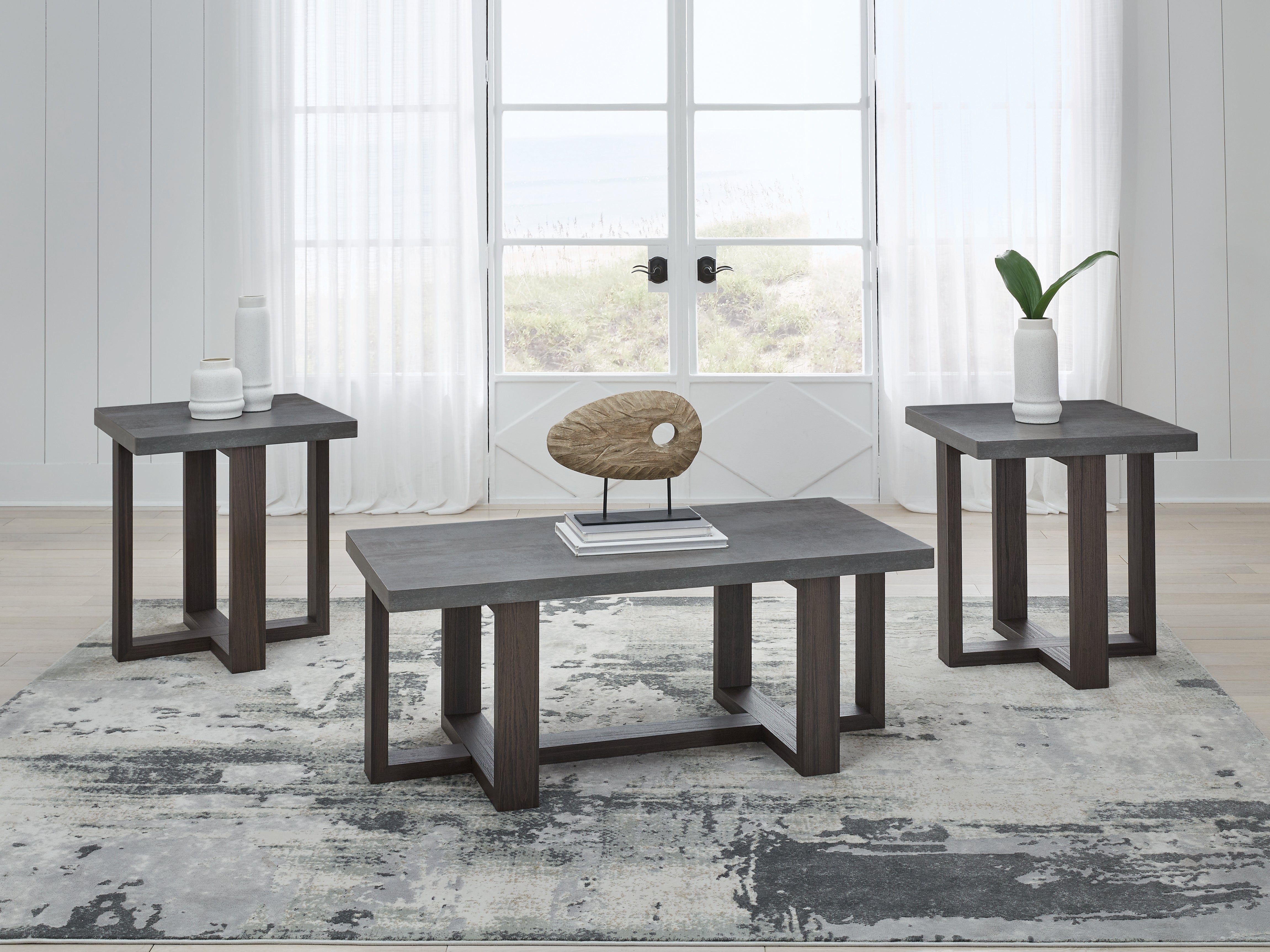 Sectionals for Less - Ashley Furniture - Dynnford Table (Set of 3) - Occasional Table Set (3/CN) / Gray/Brown - T216-13