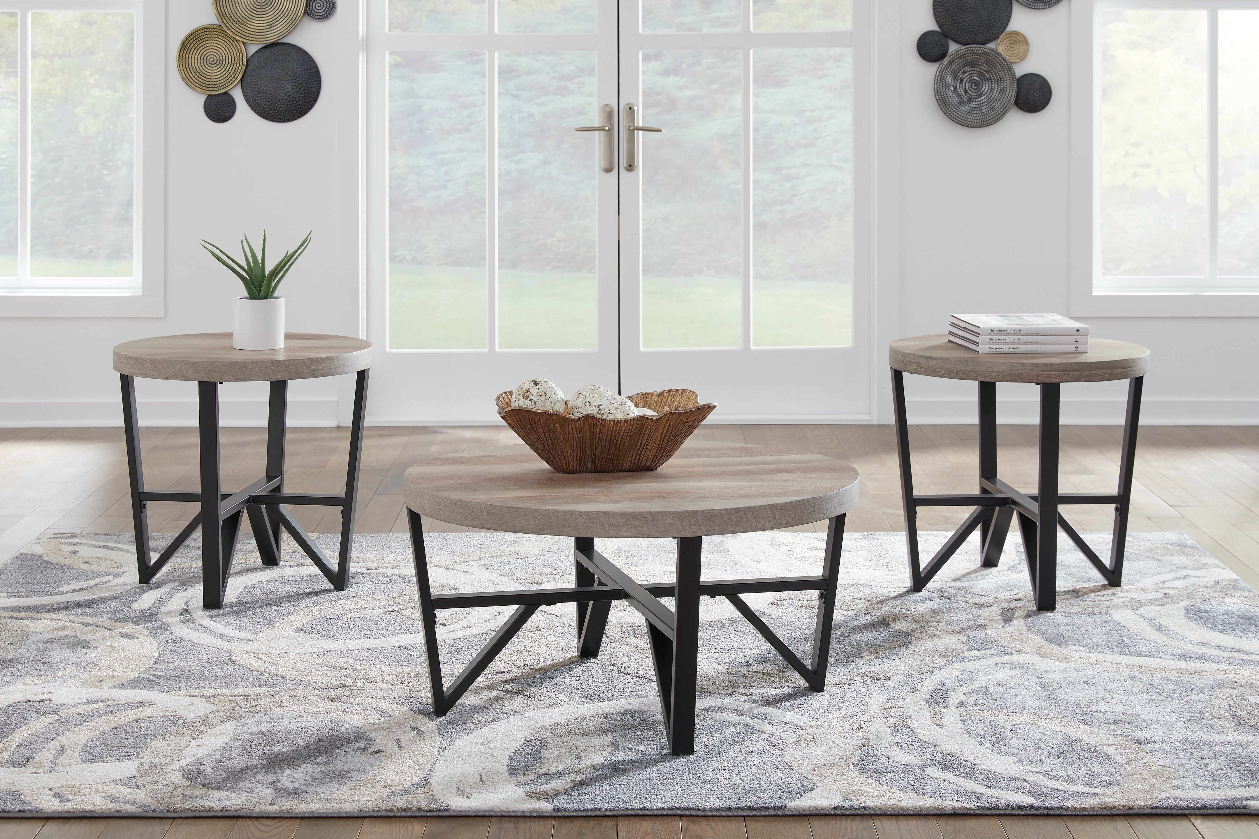 Sectionals for Less - Ashley Furniture - Deanlee Table (Set of 3) - Occasional Table Set (3/CN) / Grayish Brown/Black - T235-13