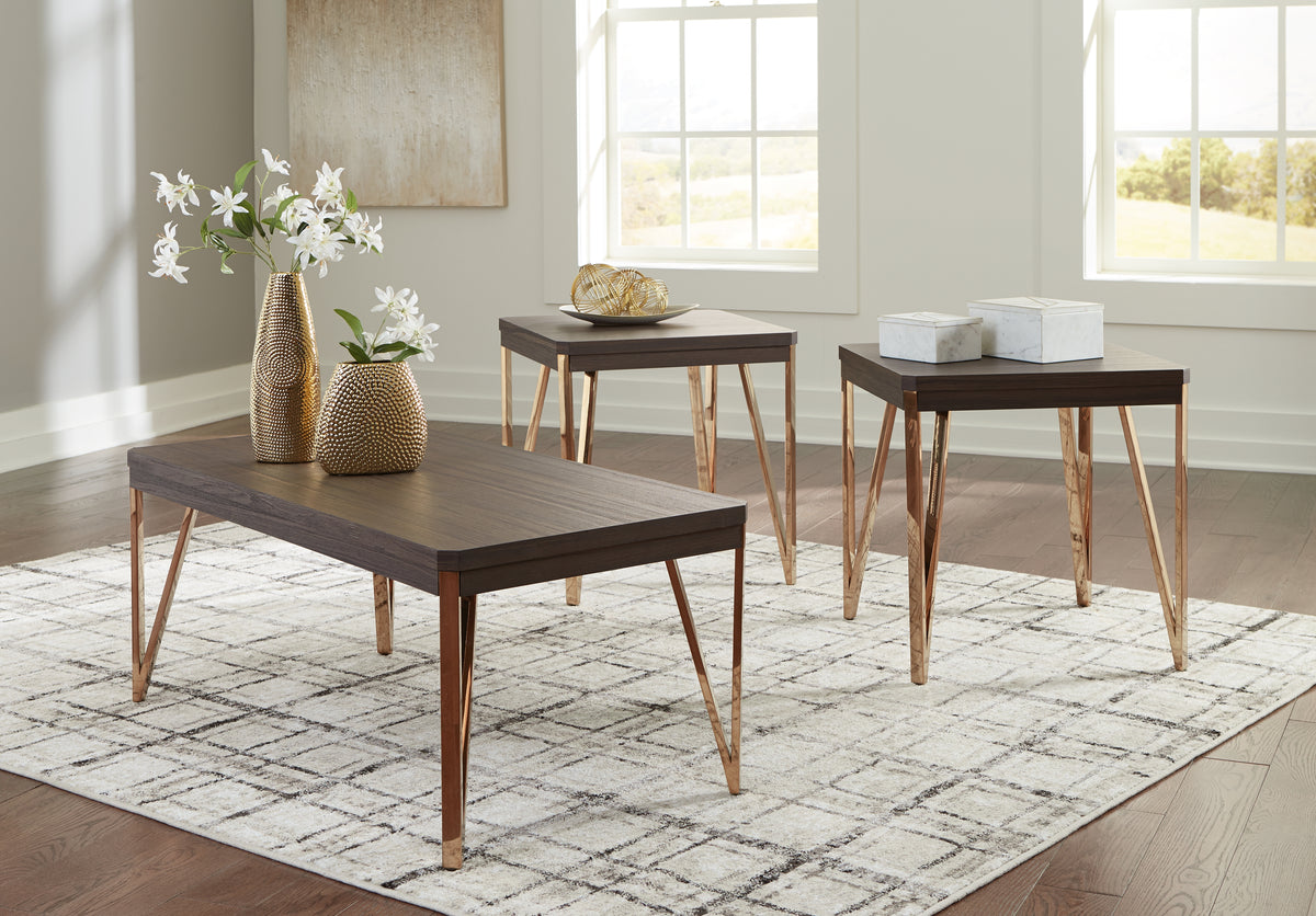 Sectionals for Less - Ashley Furniture - Bandyn Table (Set of 3) - Occasional Table Set (3/CN) / Brown/Champagne - T404-13