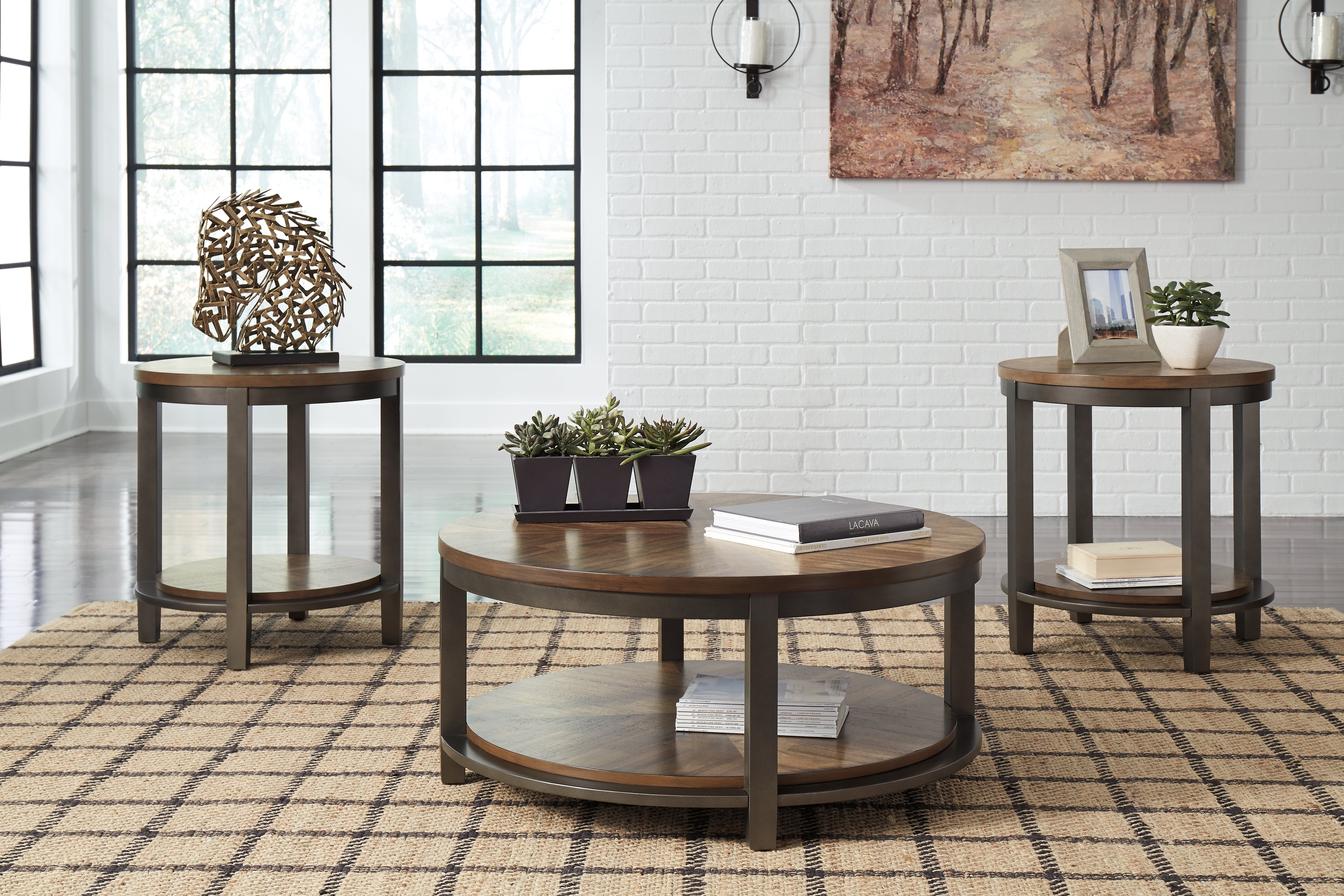 Sectionals for Less - Ashley Furniture - Roybeck Table (Set of 3) - Occasional Table Set (3/CN) / Light Brown/Bronze - T411-13