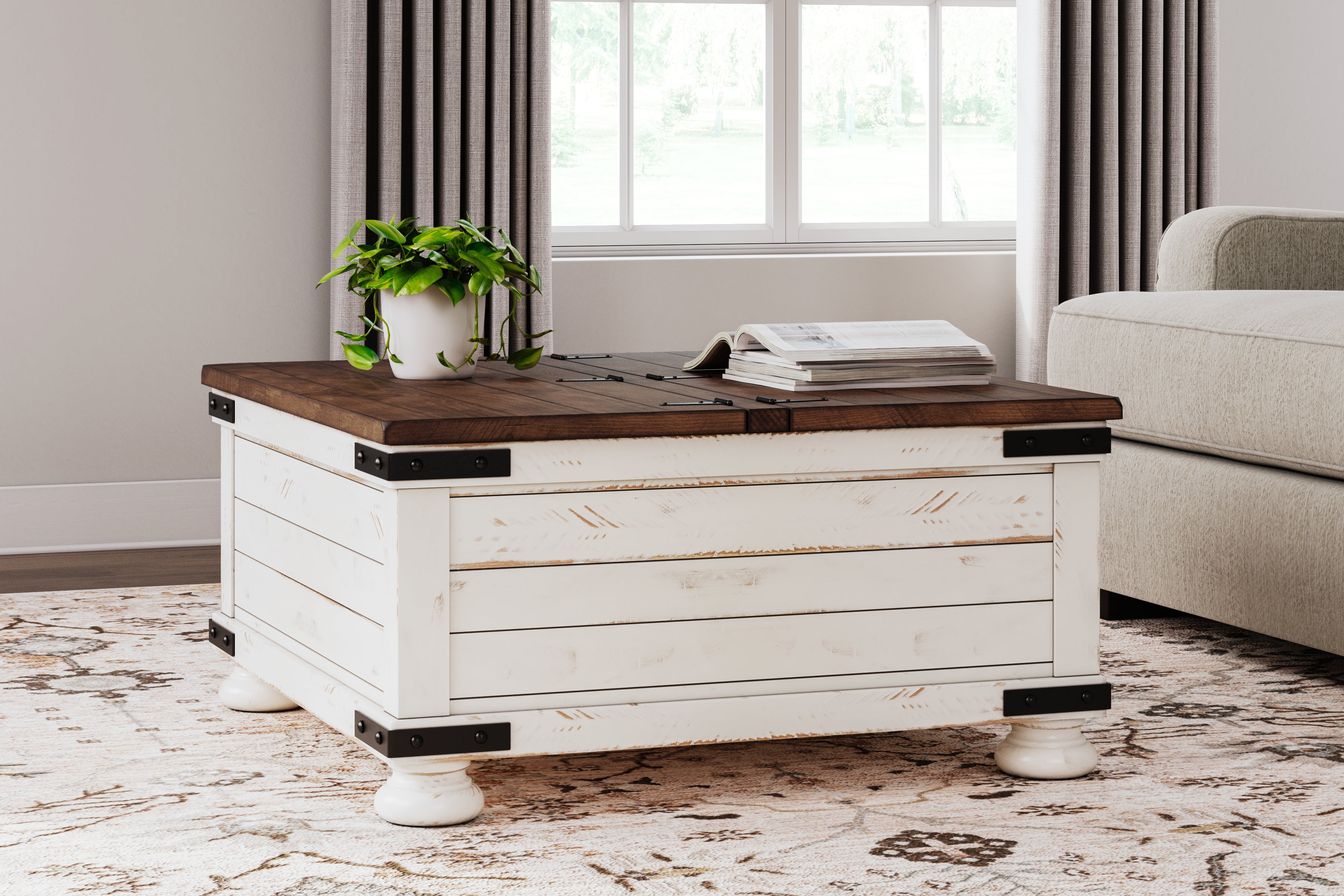 Sectionals for Less - Ashley Furniture - Wystfield Coffee Table - Cocktail Table with Storage / White/Brown - T459-20
