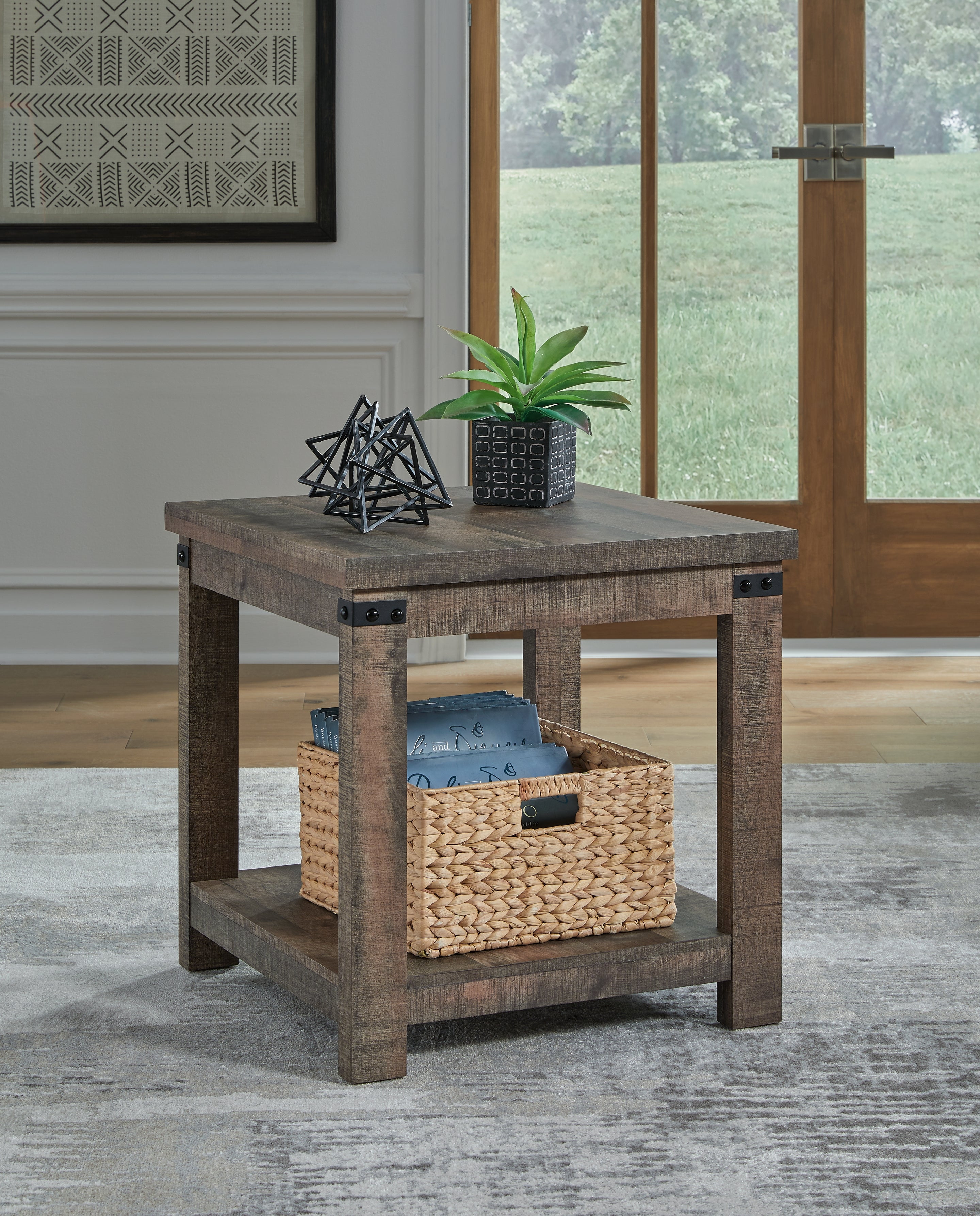 Sectionals for Less - Ashley Furniture - Hollum End Table - Square End Table / Rustic Brown - T466-2
