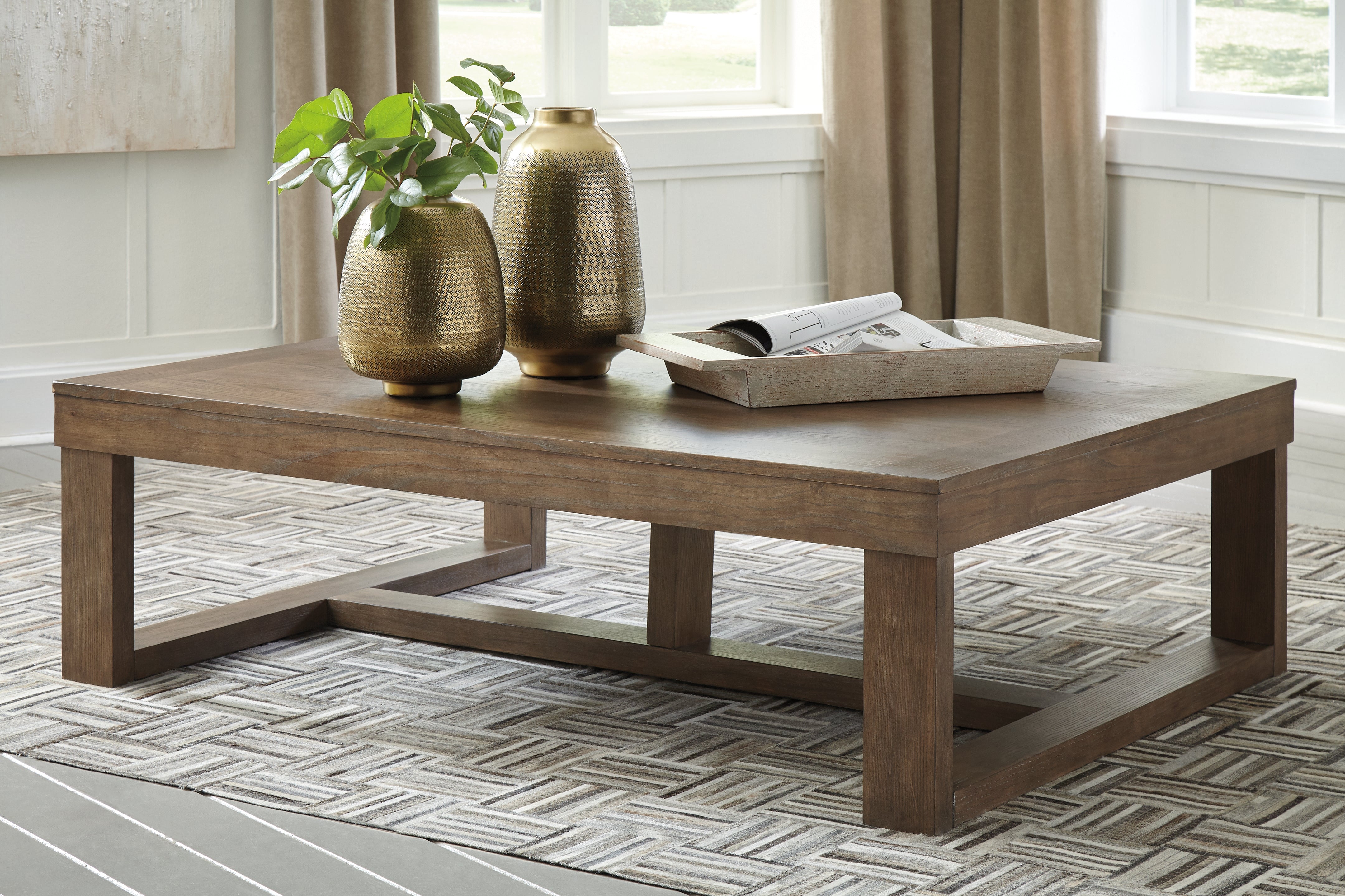 Sectionals for Less - Ashley Furniture - Cariton Coffee Table - Rectangular Cocktail Table / Gray - T471-1