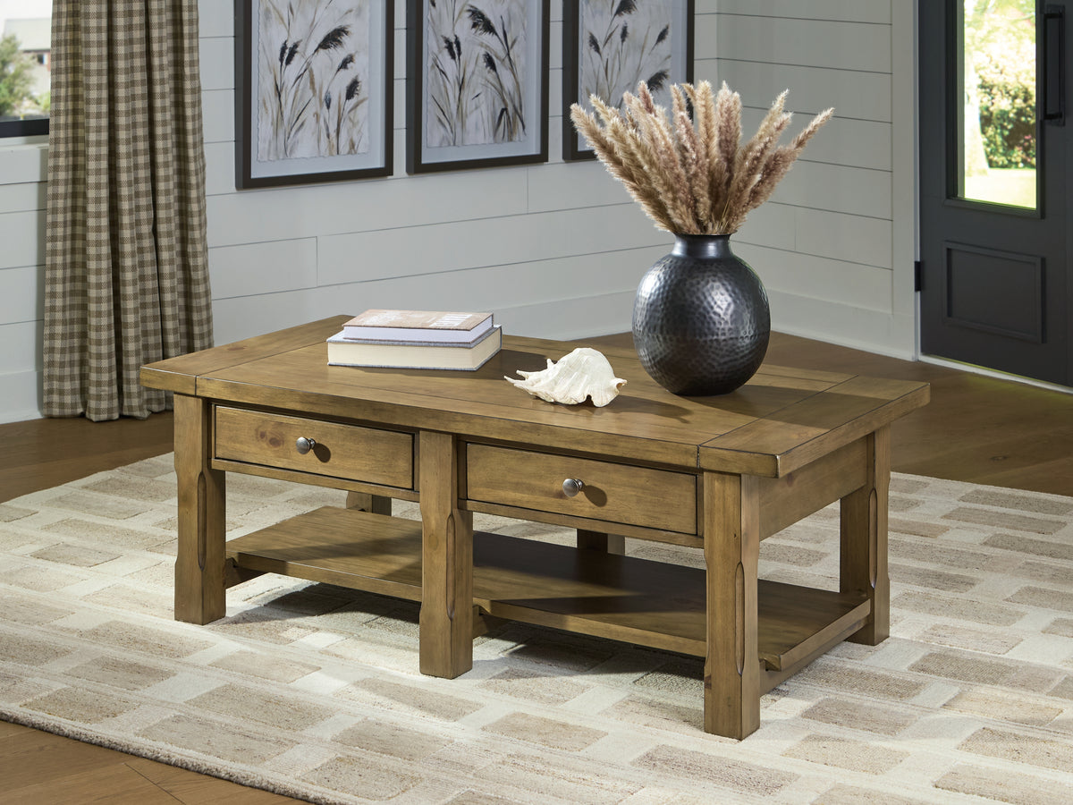 Sectionals for Less - Ashley Furniture - Vandenmore Coffee Table - Rectangular Cocktail Table / Medium Brown - T539-1