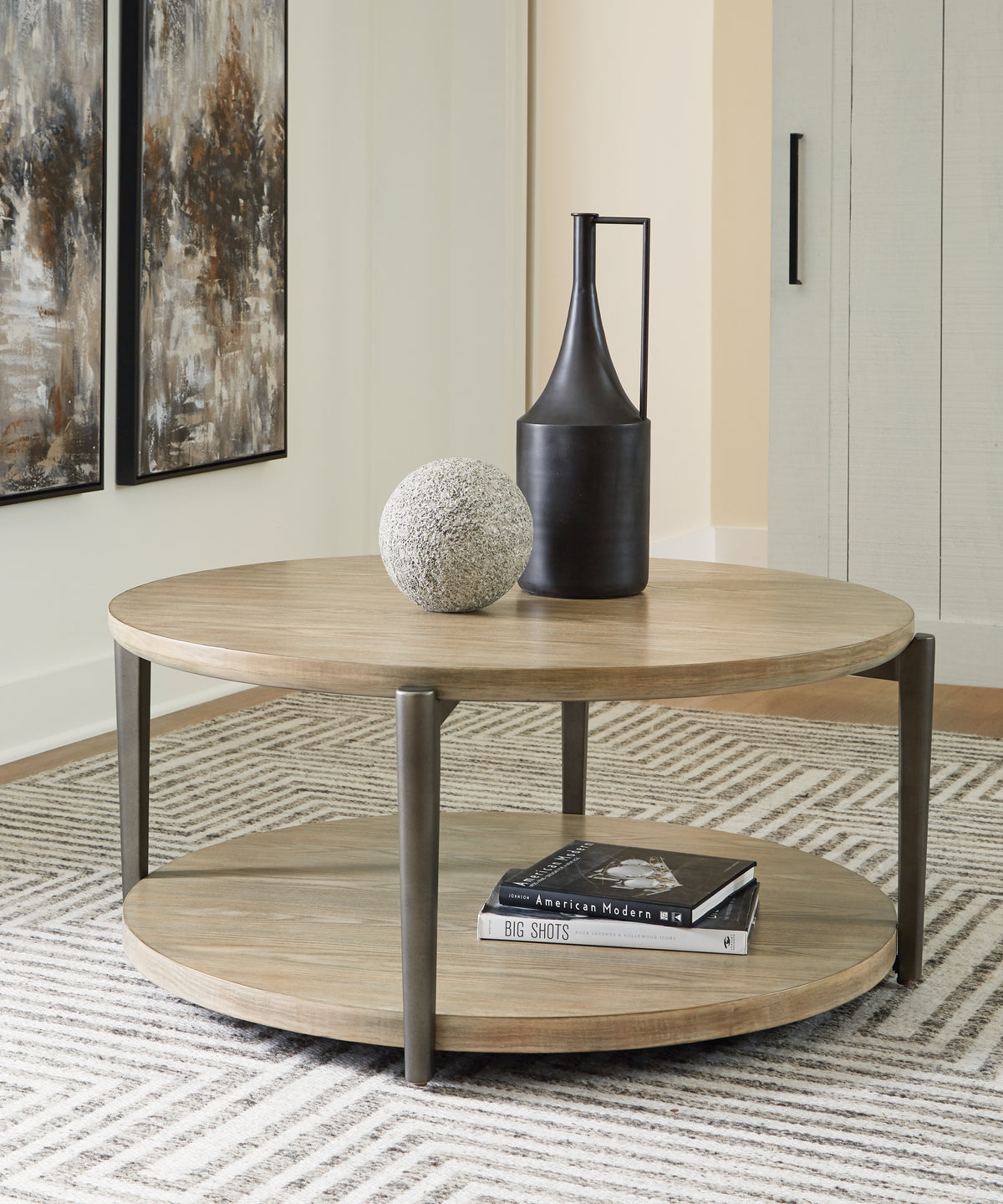 Sectionals for Less - Ashley Furniture - Dyonton Coffee Table - Round Cocktail Table / Light Grayish Brown - T574-8