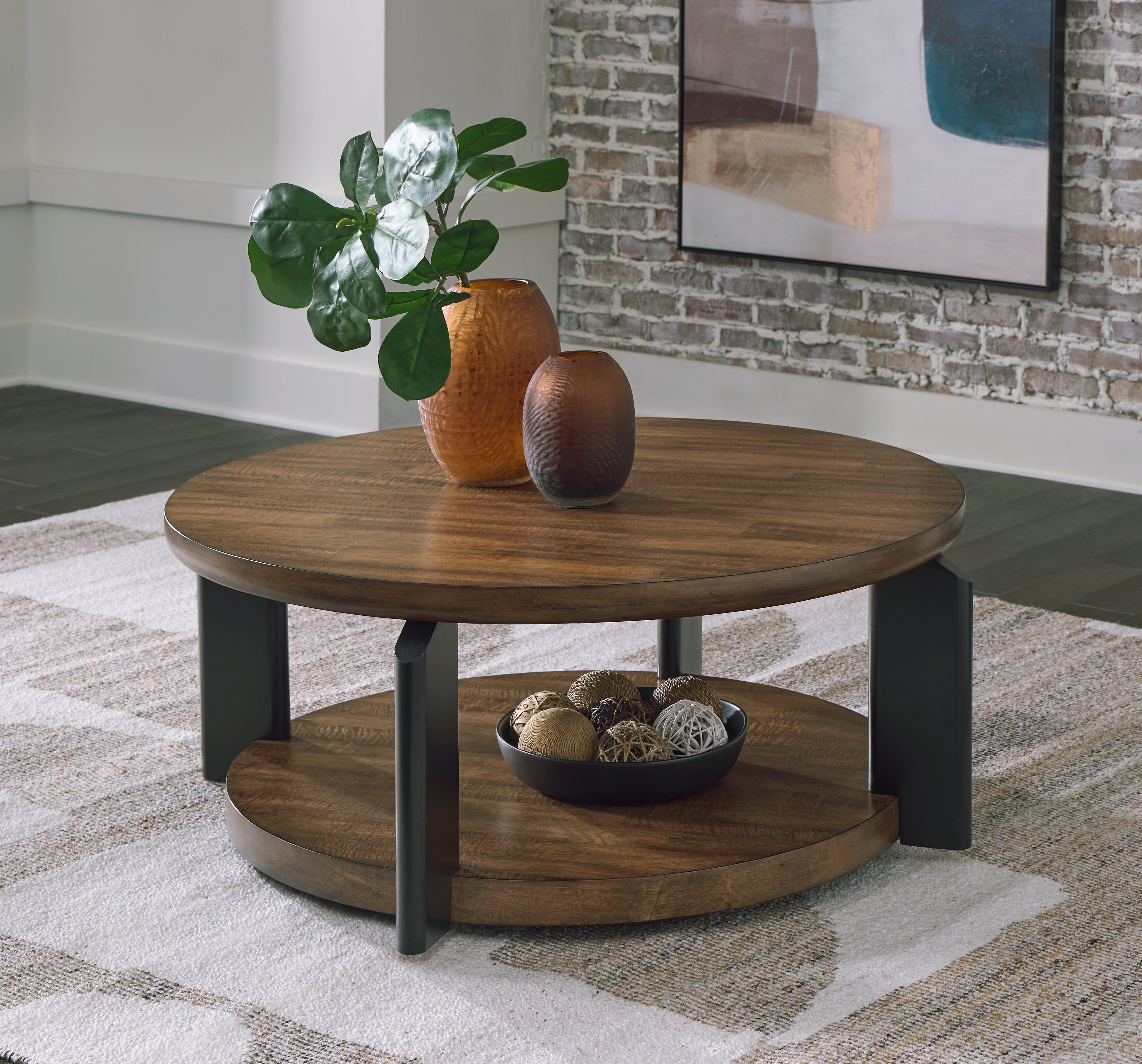 Sectionals for Less - Ashley Furniture - Kraeburn Coffee Table - Round Cocktail Table / Brown/Black - T624-8