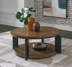 Sectionals for Less - Ashley Furniture - Kraeburn Coffee Table - Round Cocktail Table / Brown/Black - T624-8